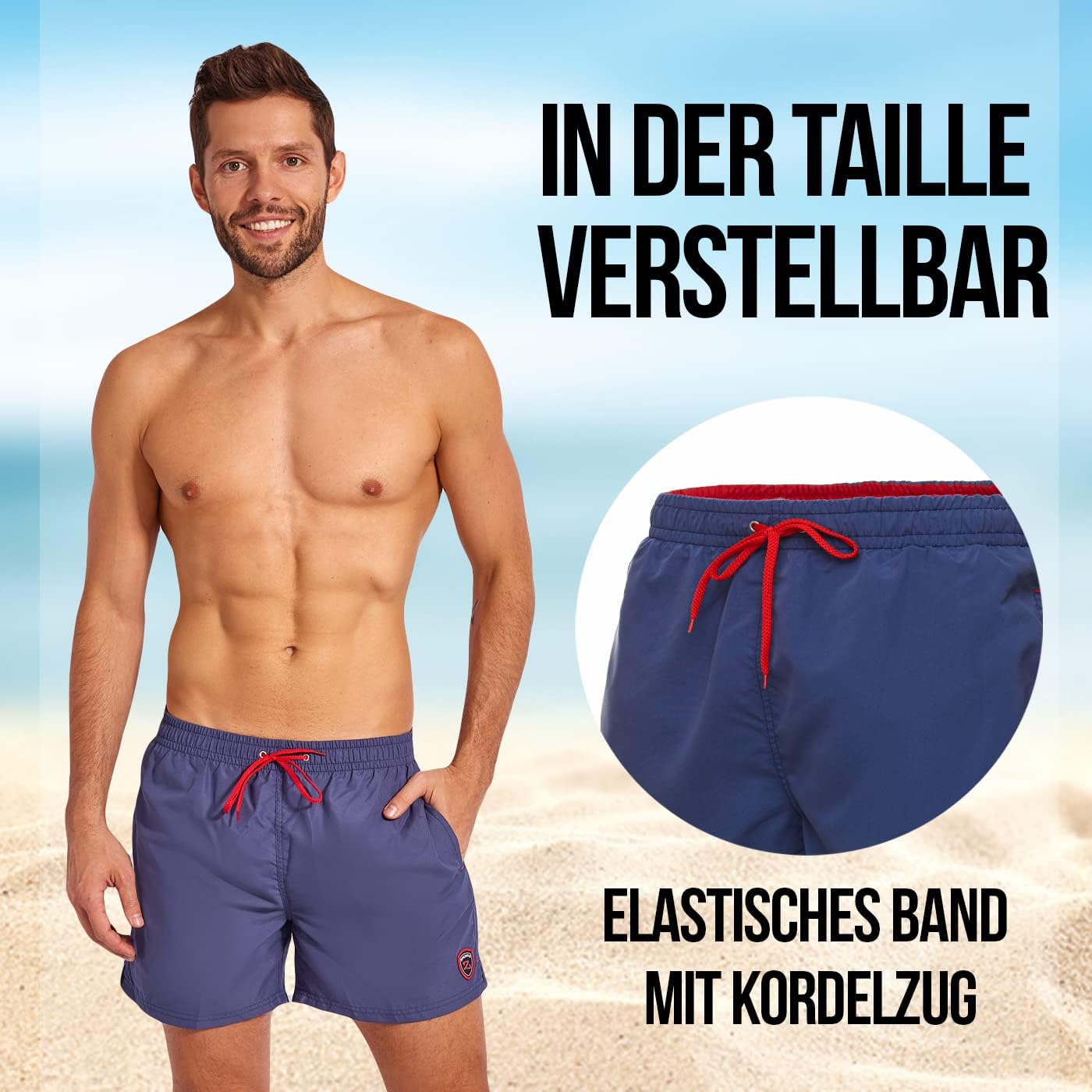 Detalle 2 de Zagano Herren-Badeshorts schnelltrocknend mit Mesh-Taschen, EU-Produktion – S bis 6XL