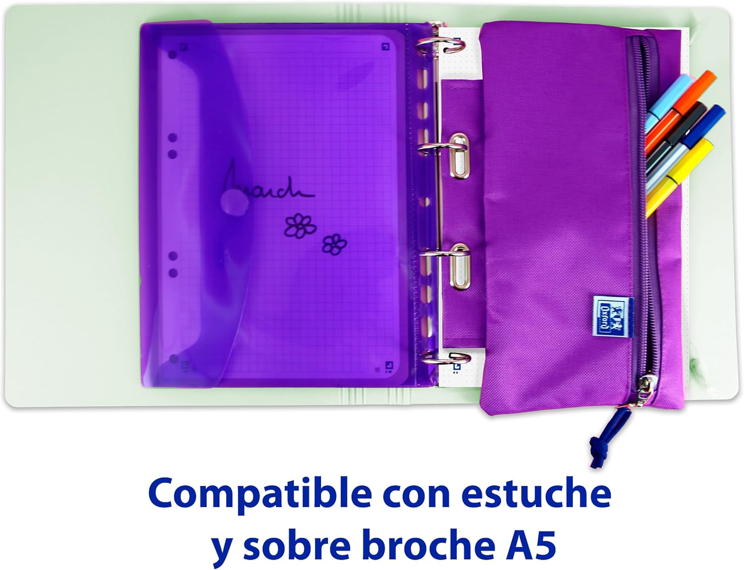 Thumbnail 5 de Oxford Live & Go Classeur A5 à 4 anneaux mauve pastel avec fermeture élastique et recharge Dots