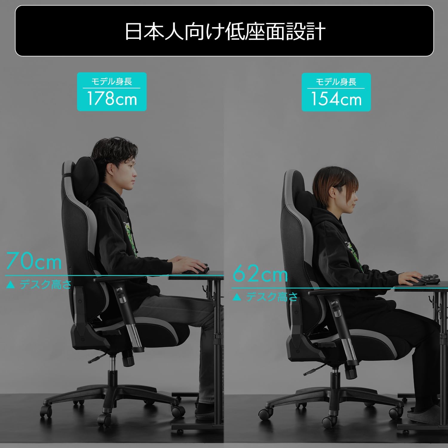 Detalle de Bauhutte G-551-BK ゲーミングチェア 低座面設計・3Dアームレスト・ファブリック