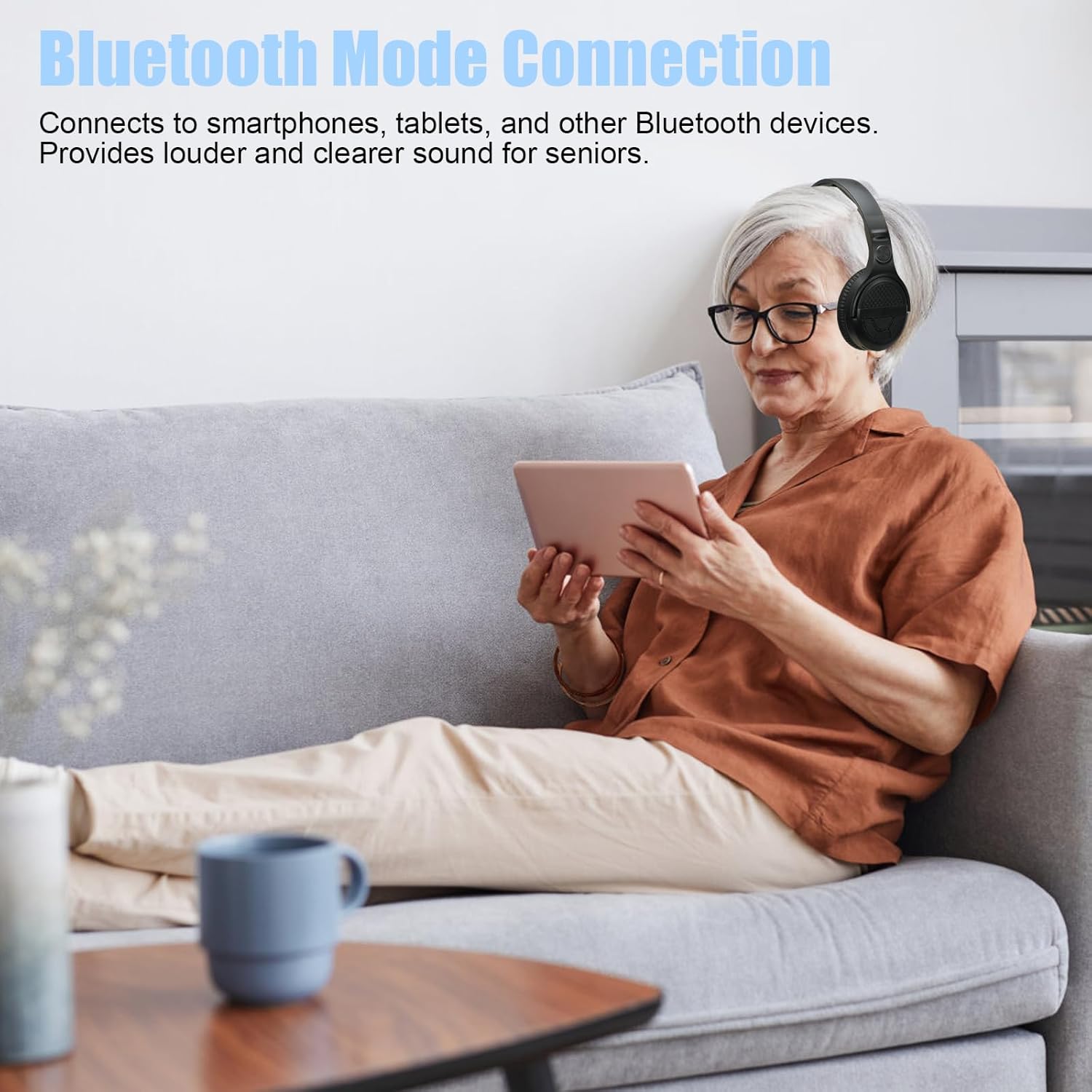 Thumbnail 5 de Cuffie per anziani con pulsanti grandi, cuffie TV wireless 2.4G/Bluetooth 5.3 e stazione di ricarica, nero