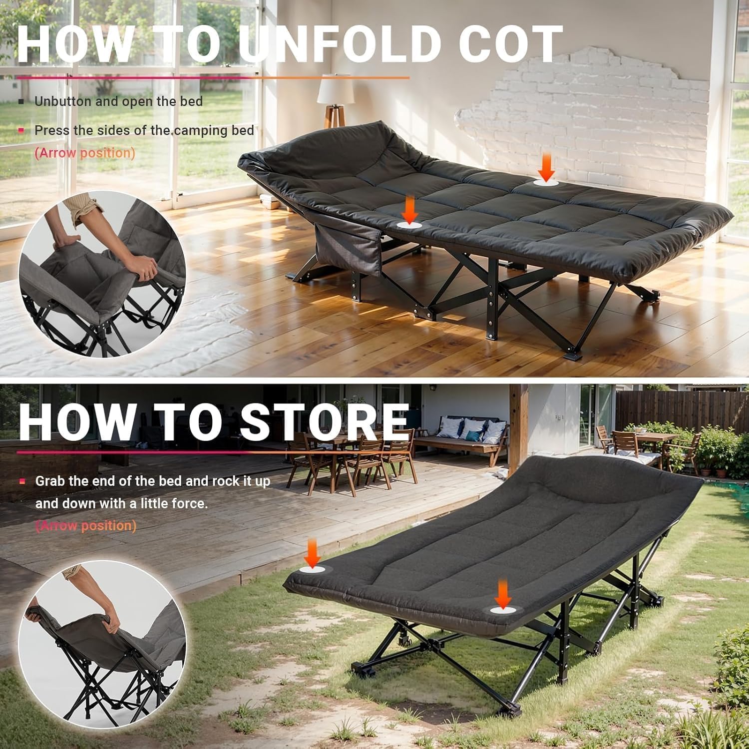 Thumbnail 6 de OVERMONT 28" Extra Wide Folding Camping Bed