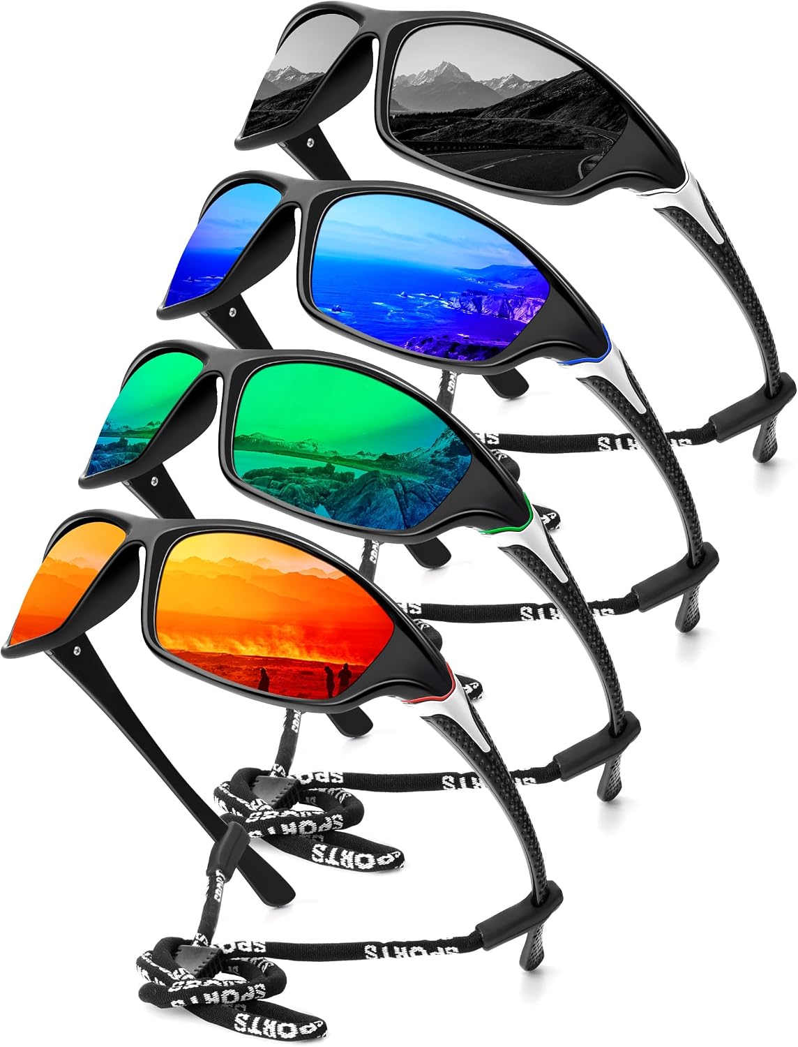Detalle de KALIYADI Polarized Sport Sunglasses 4-Pack with UV400 Protection