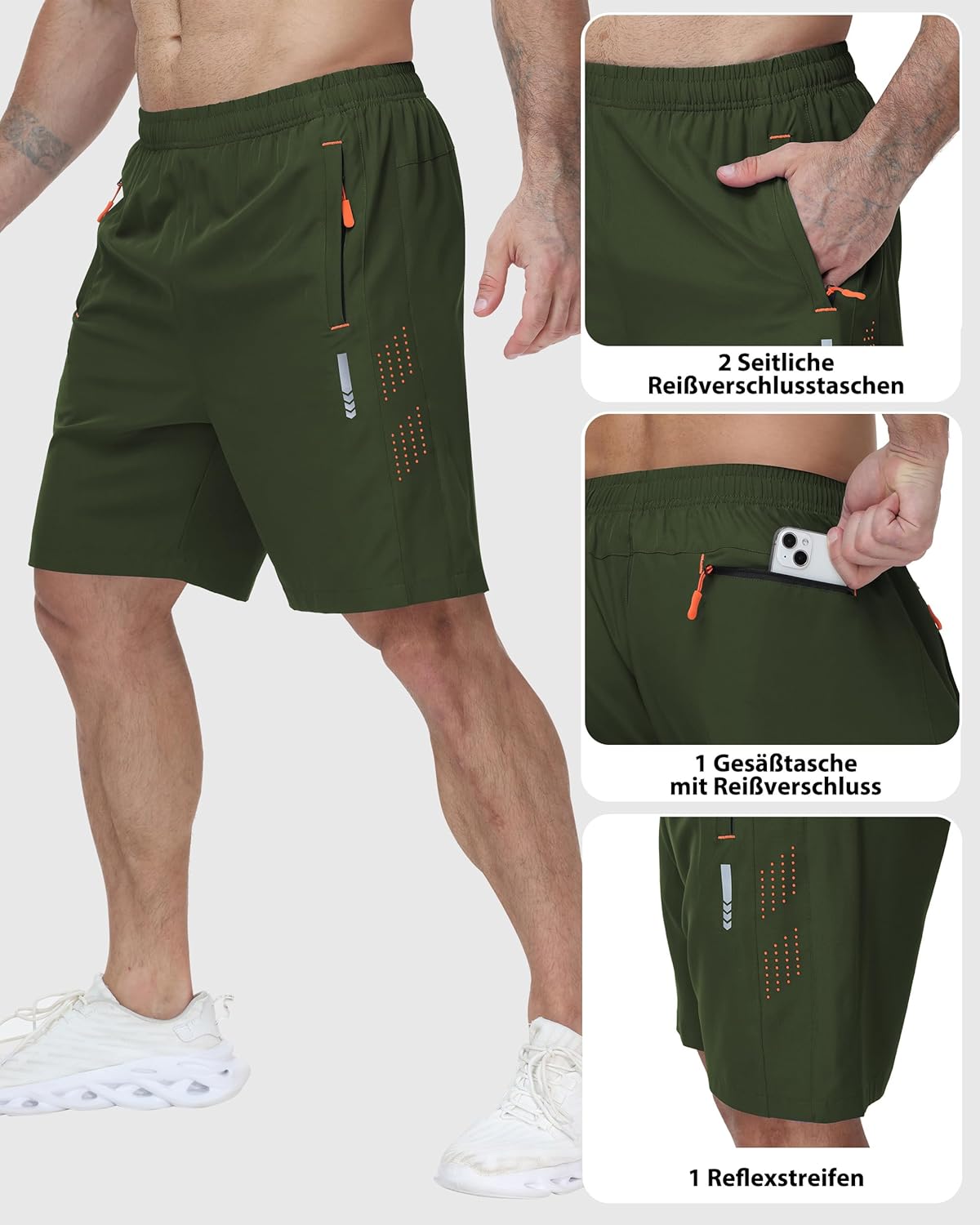 Thumbnail 2 de Zzkouine Sporthose Herren Kurz – Leicht, atmungsaktiv und mit Reißverschlusstaschen (2er Pack)
