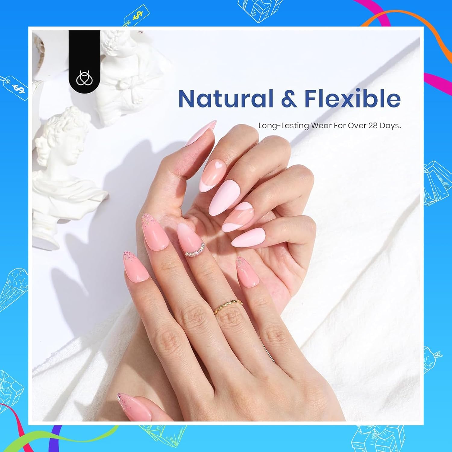 Thumbnail 1 de Beetles Gel Nail Kit Etch-X (Almond Short) 504-Piece Nail Tips DIY Set with 9-in-1 Glue Gel + Mini LED Lamp
