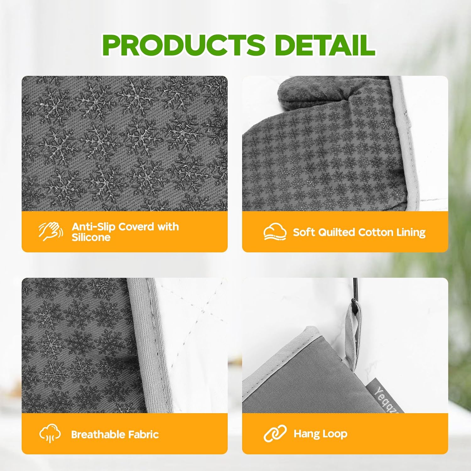 Detalle de Yeqqzq 6-piece Oven Mitts, Pot Holders & Kitchen Towels Set (Grey)