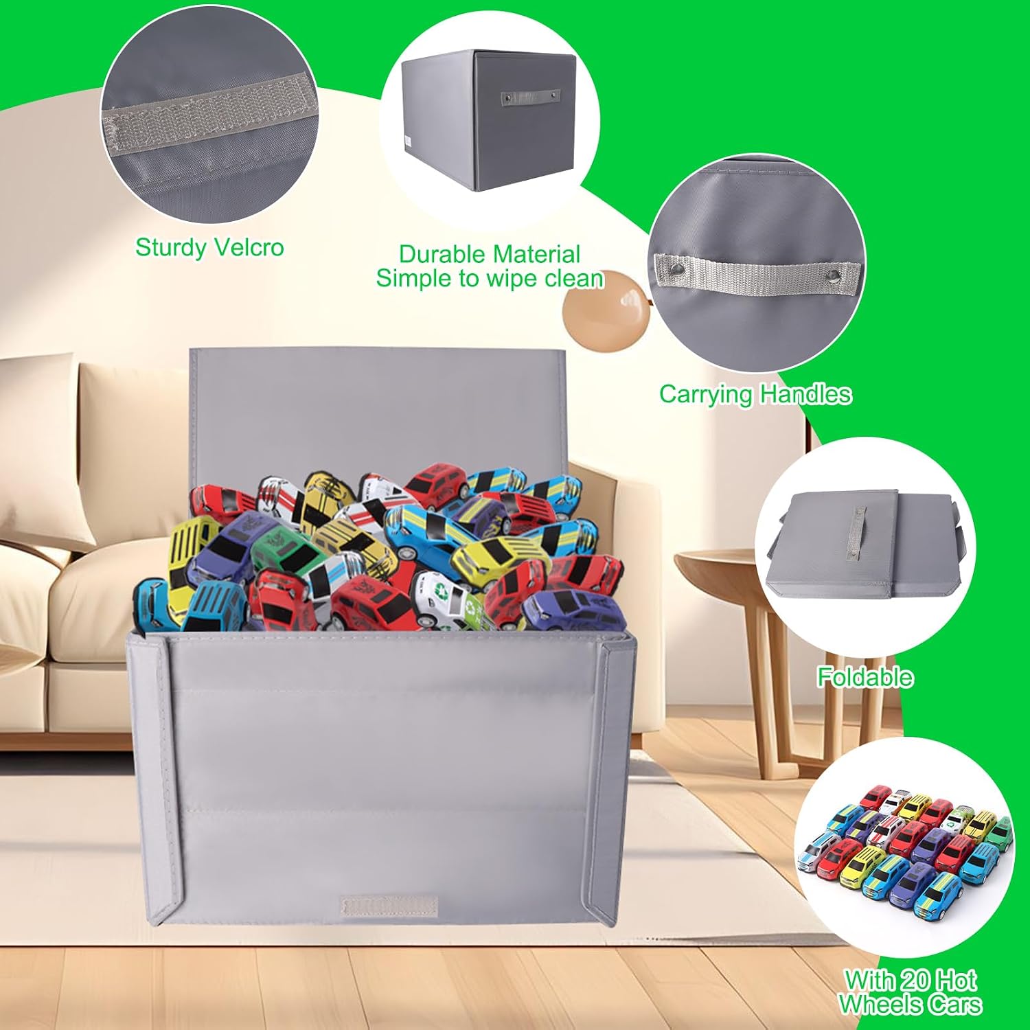 Detalle de LPQKCcY Toy Car Storage 3-in-1 play mat for 20 cars