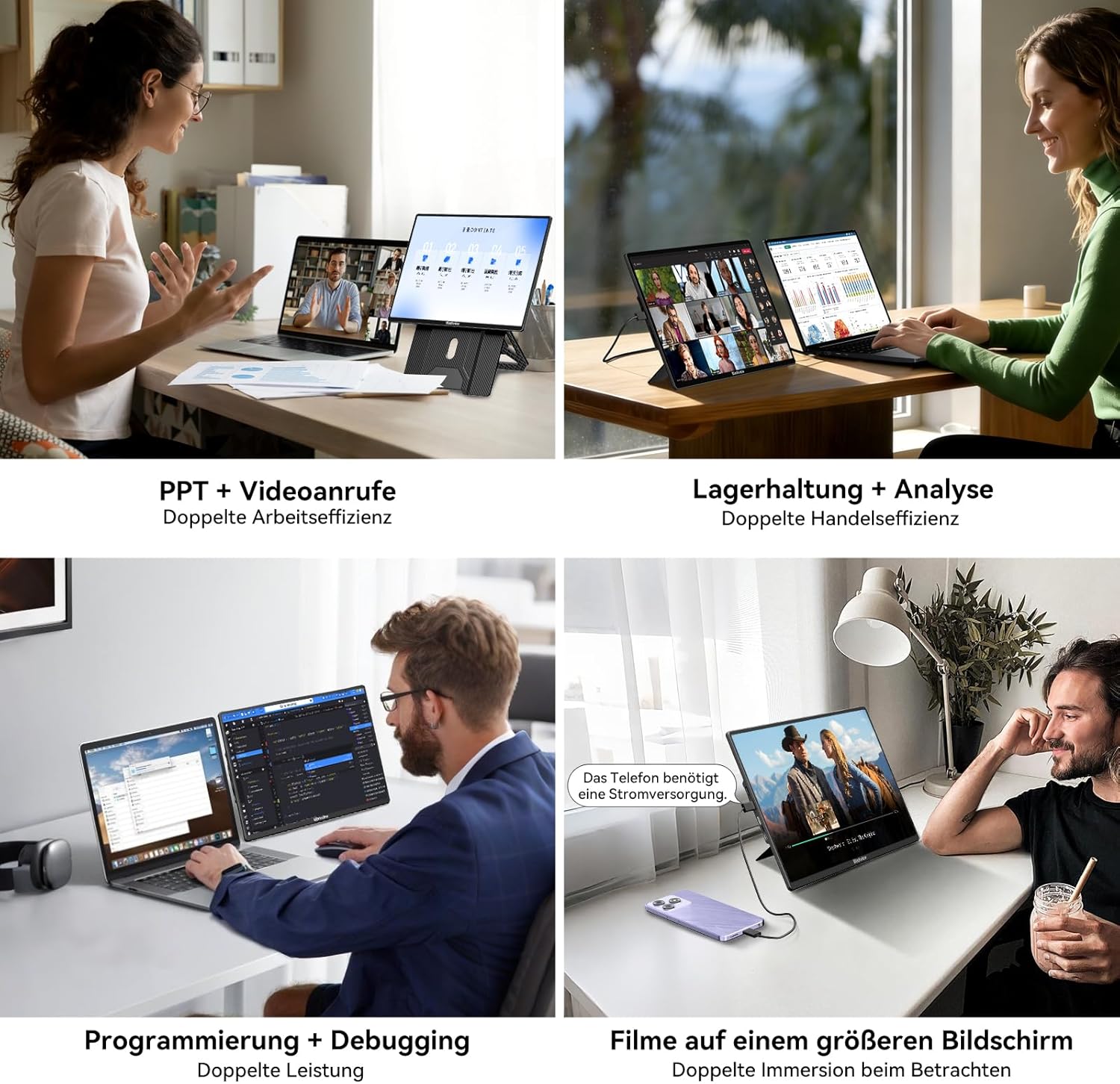 Detalle de Blackview 16.1 Zoll ultradünner tragbarer Monitor – Plug & Play, 16:10 FHD, 360° Magnetständer