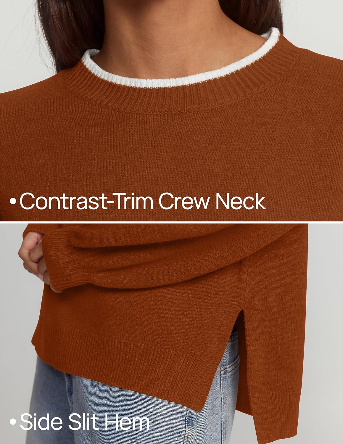 Detalle de ZESICA Oversized Women's Crewneck Sweater with Lantern Sleeves and Contrast Trim