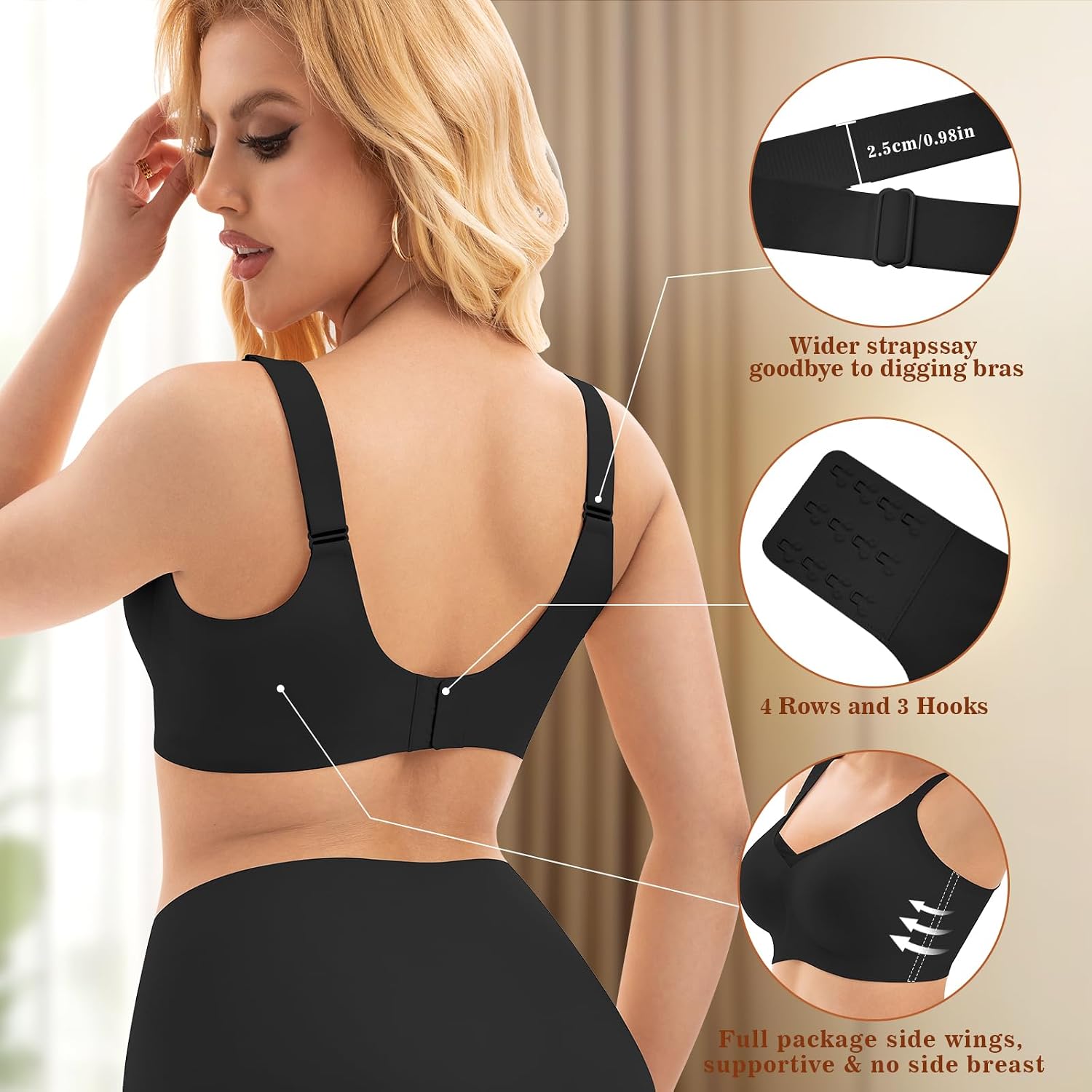 Detalle de PoseFree Womens Wireless Bralette: Seamless, Supportive T-Shirt Bra without Underwire