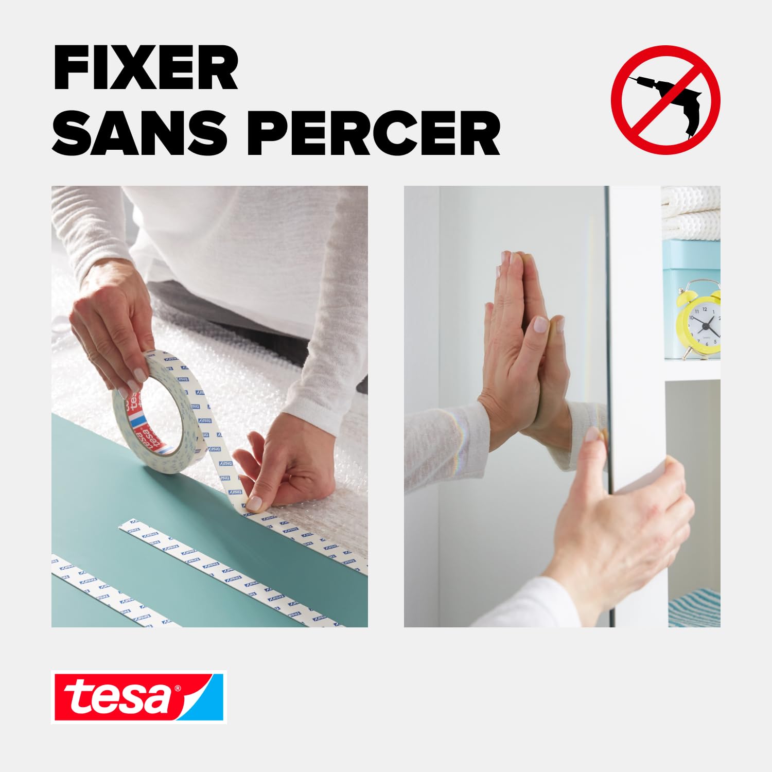 Detalle 2 de tesa Double-Face Montage Miroirs – Ruban adhésif pour fixation sans vis en pièces humides (5 m x 1,9 cm)
