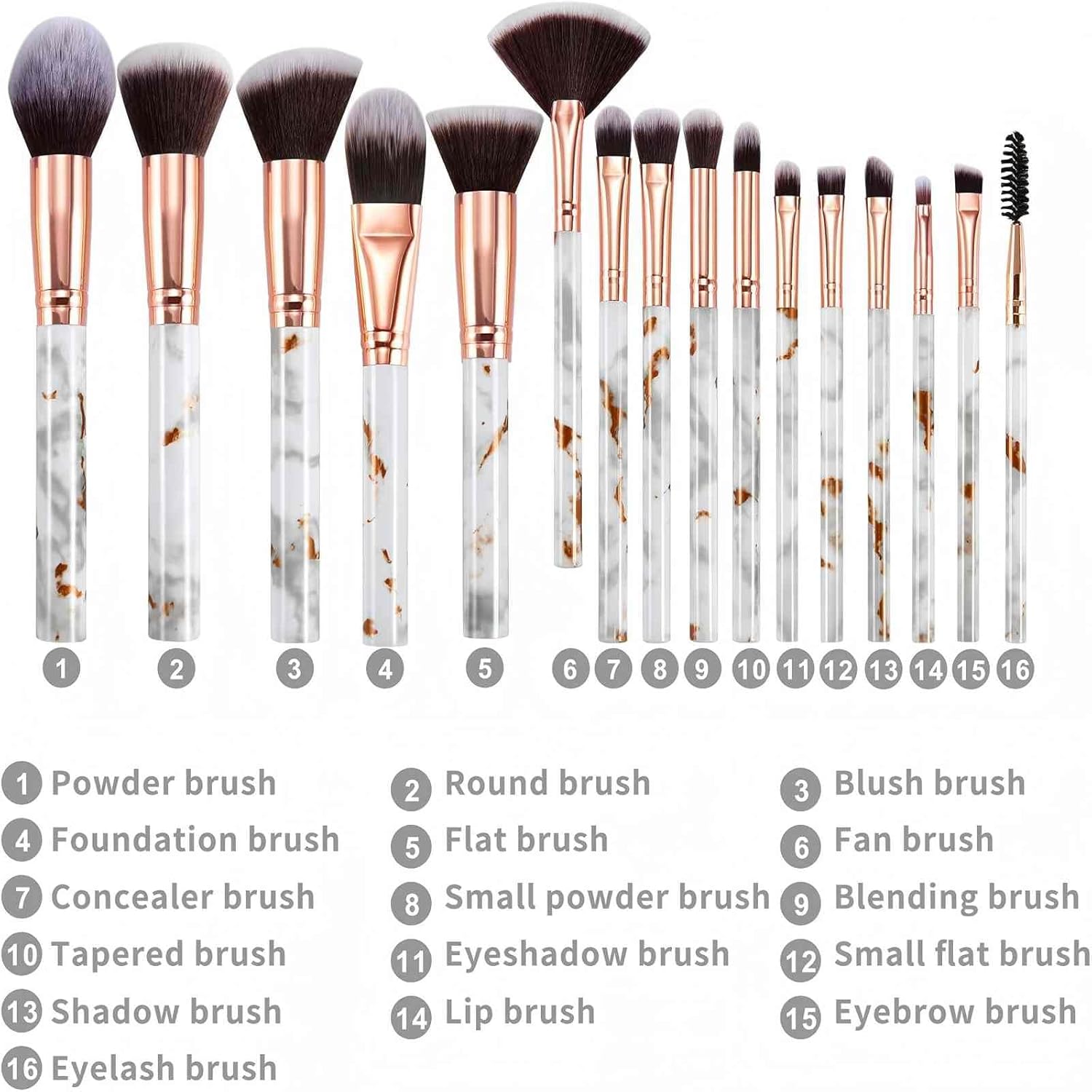 Detalle de Pinceaux Maquillages DUAIU 16 PCS – Ensemble marbre premium en fibres synthétiques