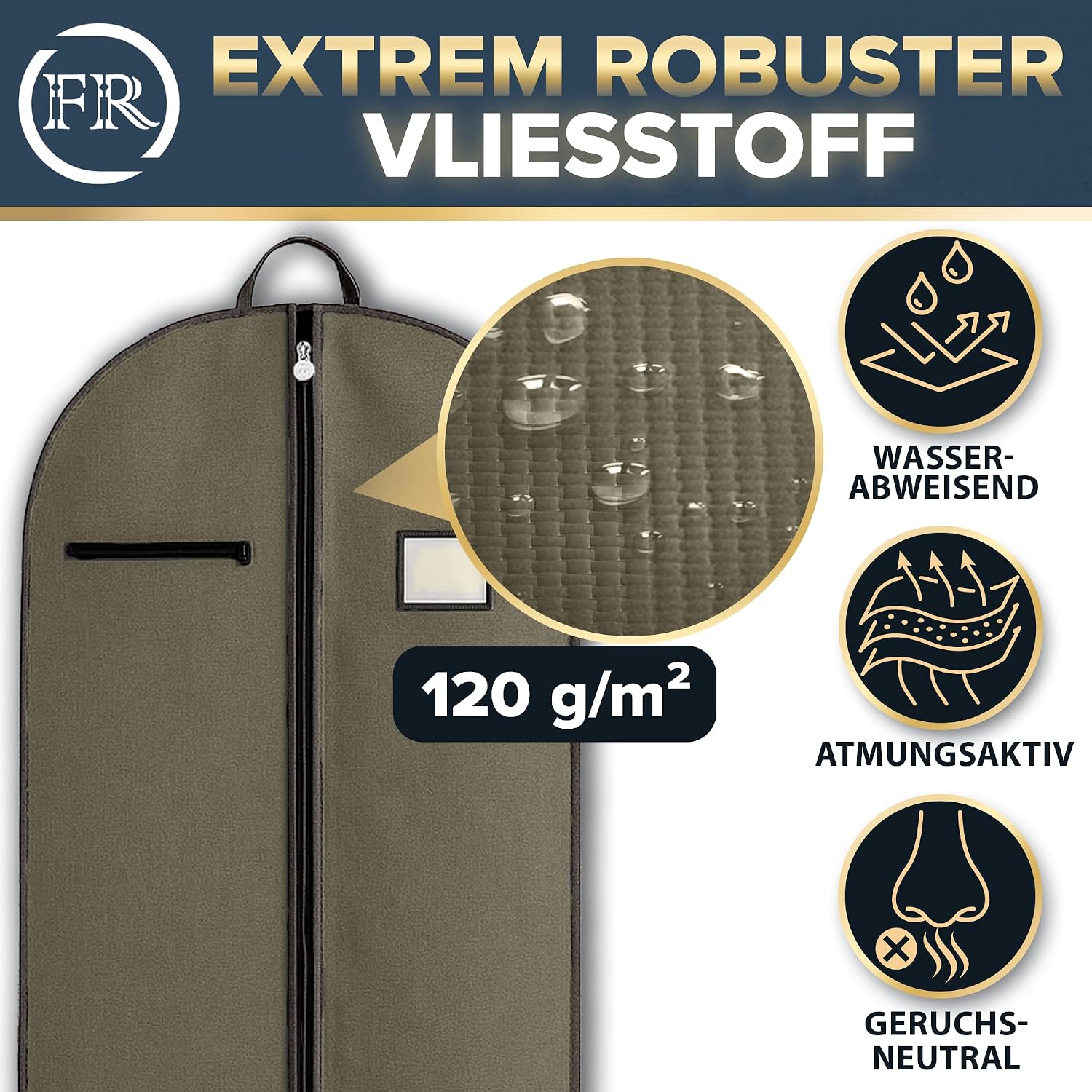 Detalle de FiRiO Premium Kleidersack lang 160 cm – 50% dickeres Material, atmungsaktiv, ideal für Reise und Aufbewahrung
