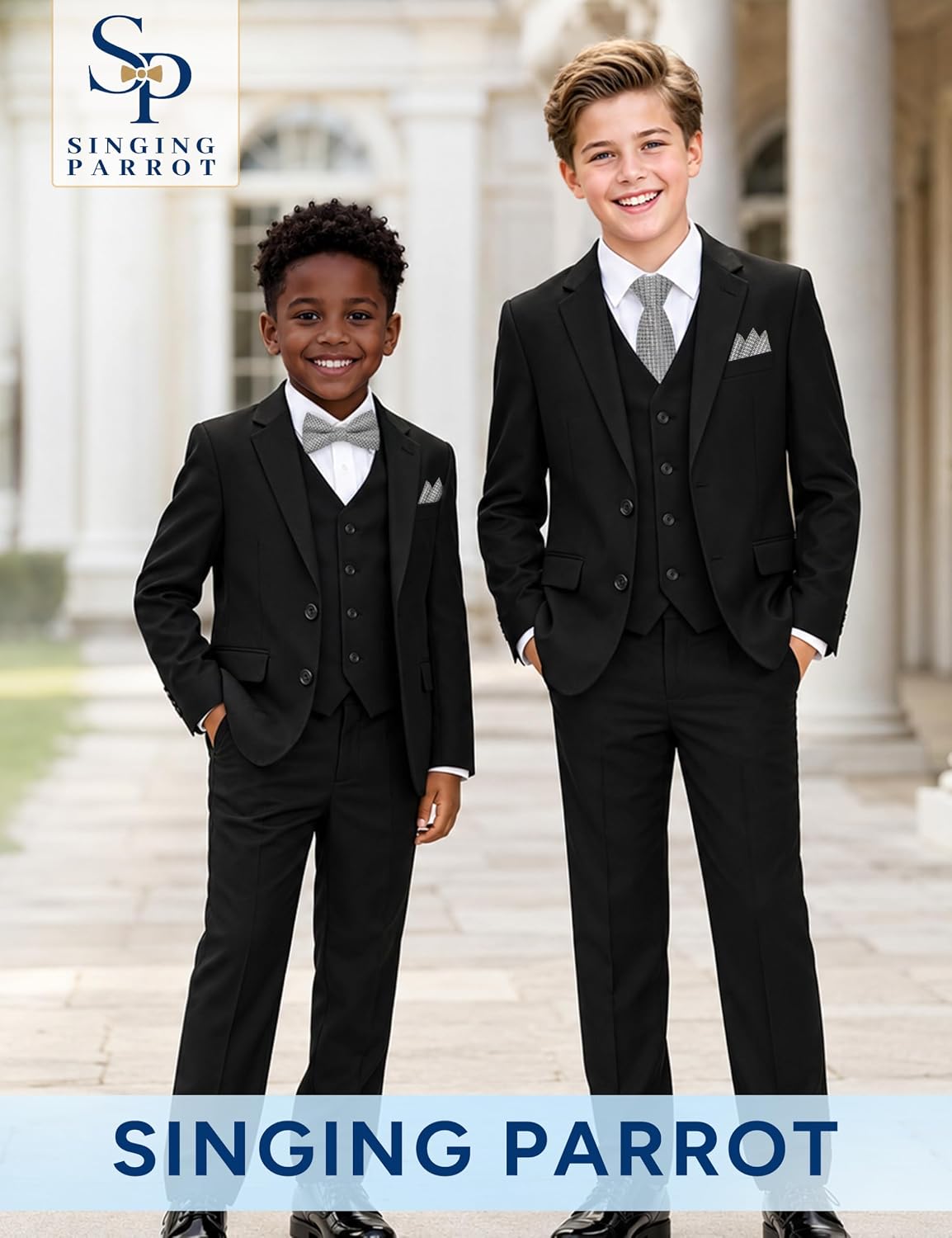 Detalle de Singing Parrot Boys’ 7-Piece Formal Suit Set, Regular and Husky Fits