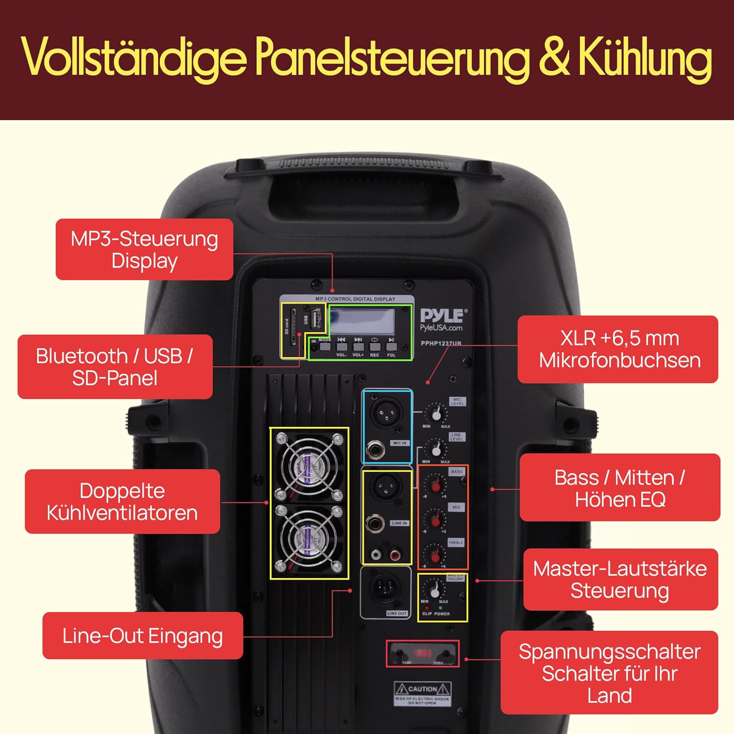 Thumbnail 5 de Großer Pyle Bluetooth Partybox-Lautsprecher mit 900 W, 12-Zoll-Tieftöner, USB/SD/AUX/FM & XLR