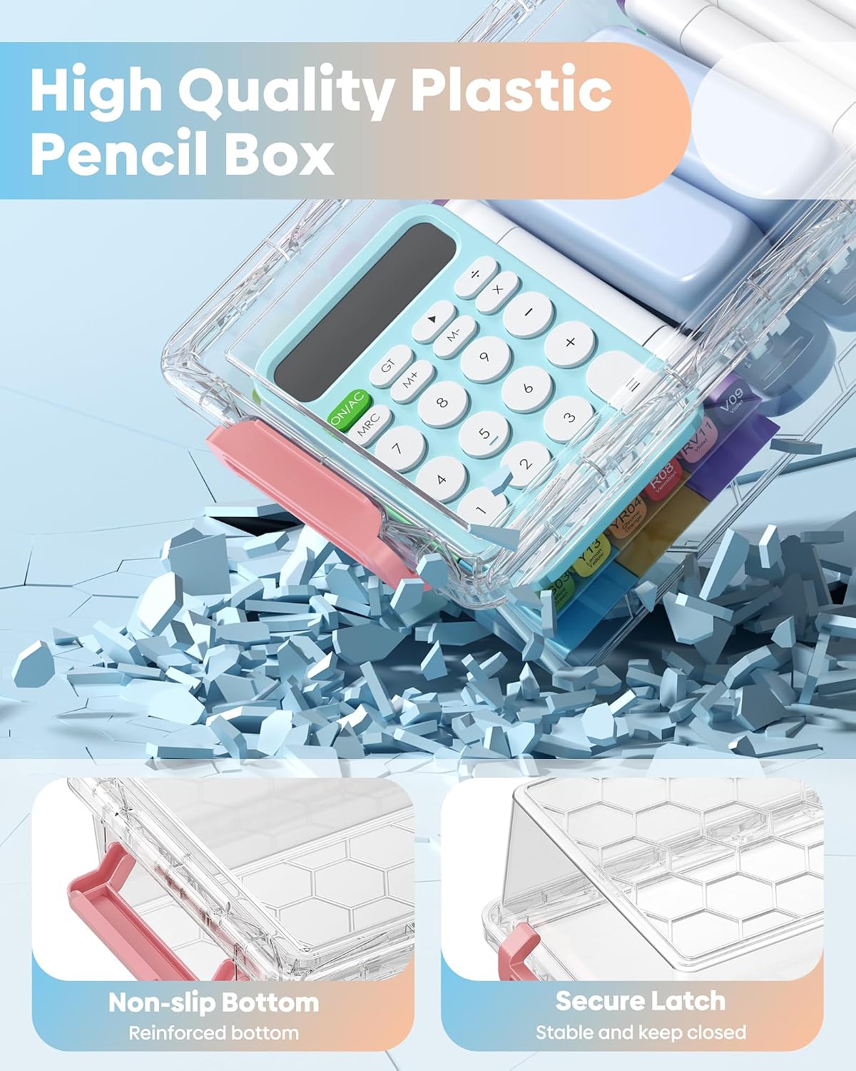 Detalle de BiuLeon 8-Pack Clear Plastic Pencil Boxes, Stackable with Snap-Tight Lids