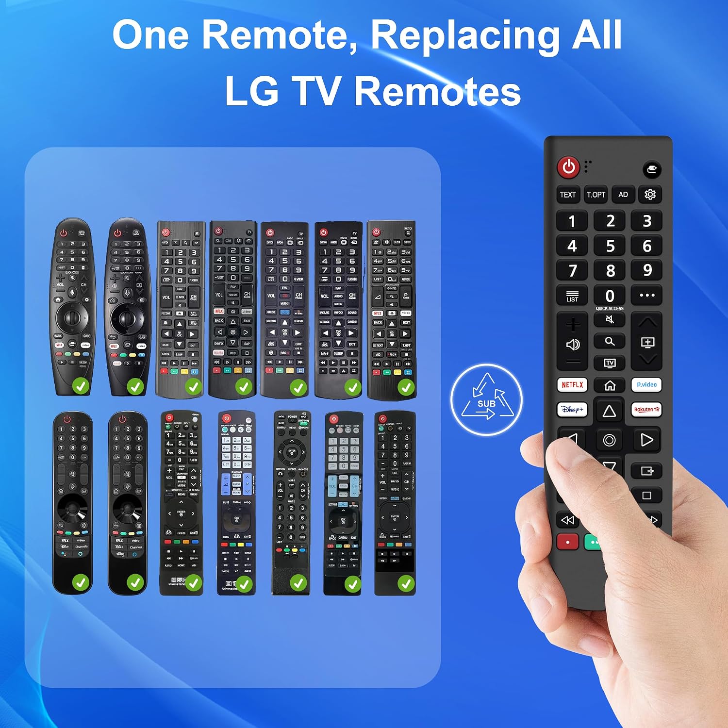 Thumbnail 6 de Universal Remote Control for LG Smart TV (AKB76037605) – Replacement with Netflix, Prime Video, Disney+ & Rakuten Shortcuts