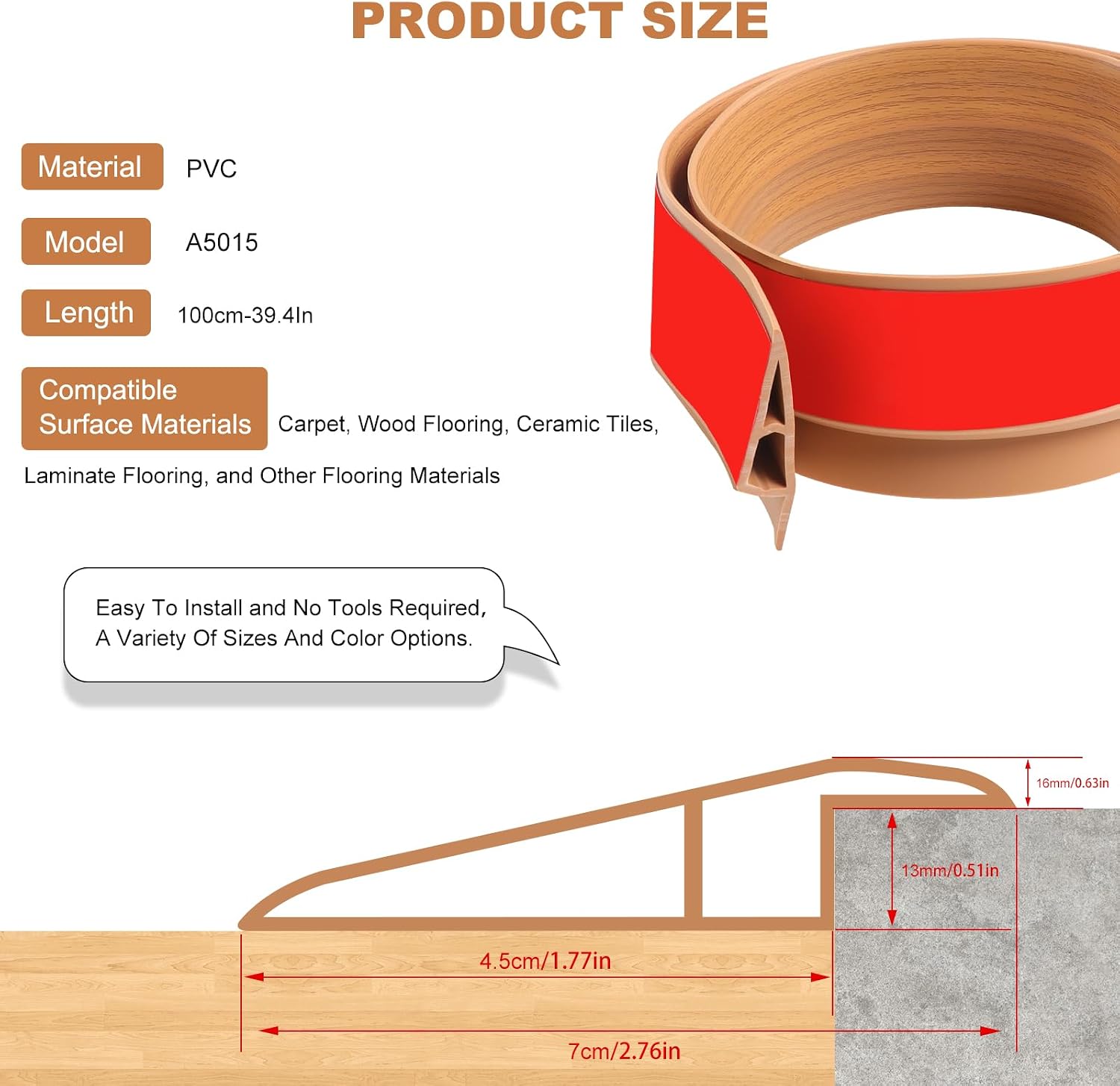 Detalle de ZTOWOTO A5015-100cm PVC Floor Transition Strip, 7 cm, Yellow Wood Grain