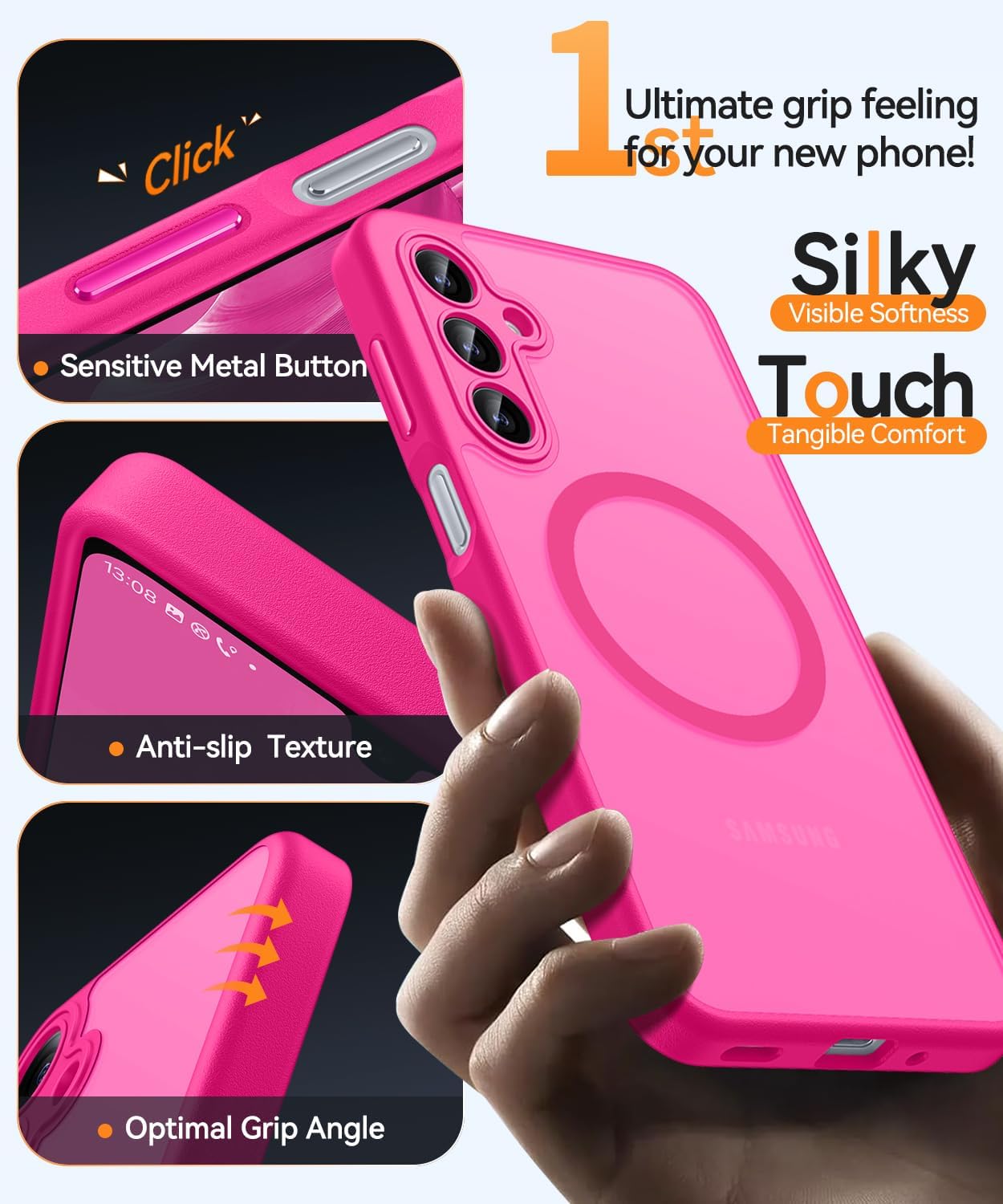 Thumbnail 5 de Coque magnétique CANSHN pour Samsung Galaxy A16 (6,7 pouces) – fond mat translucide rose vif