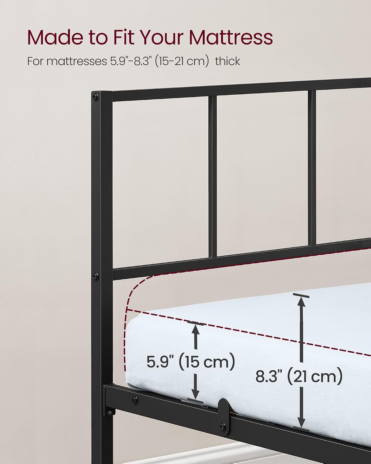 Thumbnail 6 de VASAGLE Single Bed Frame 90 x 190 cm with Slats and Headboard – Ink Black RMB291B101