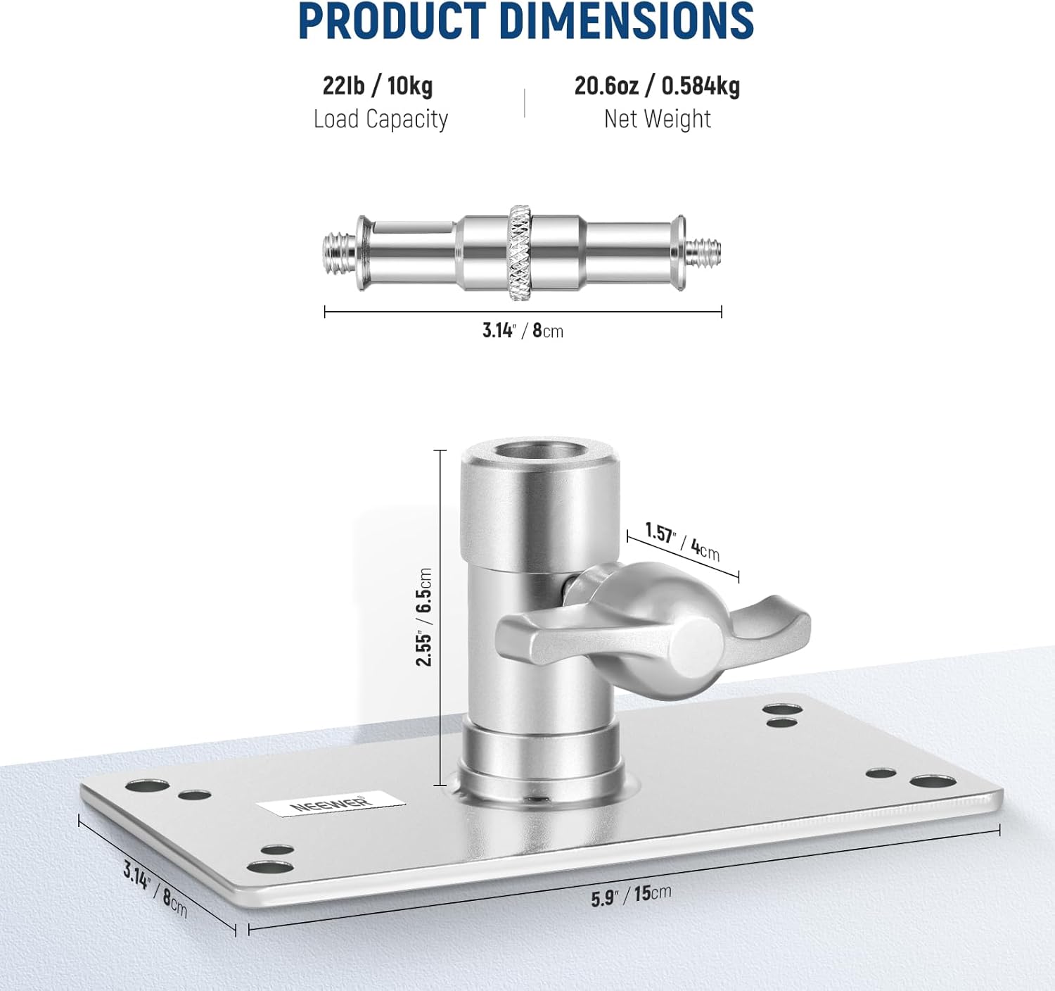 Detalle 2 de Neewer ST-WM1 3.34 inch wall/ceiling mount with 5/8" baby pin receiver and 1/4" thread
