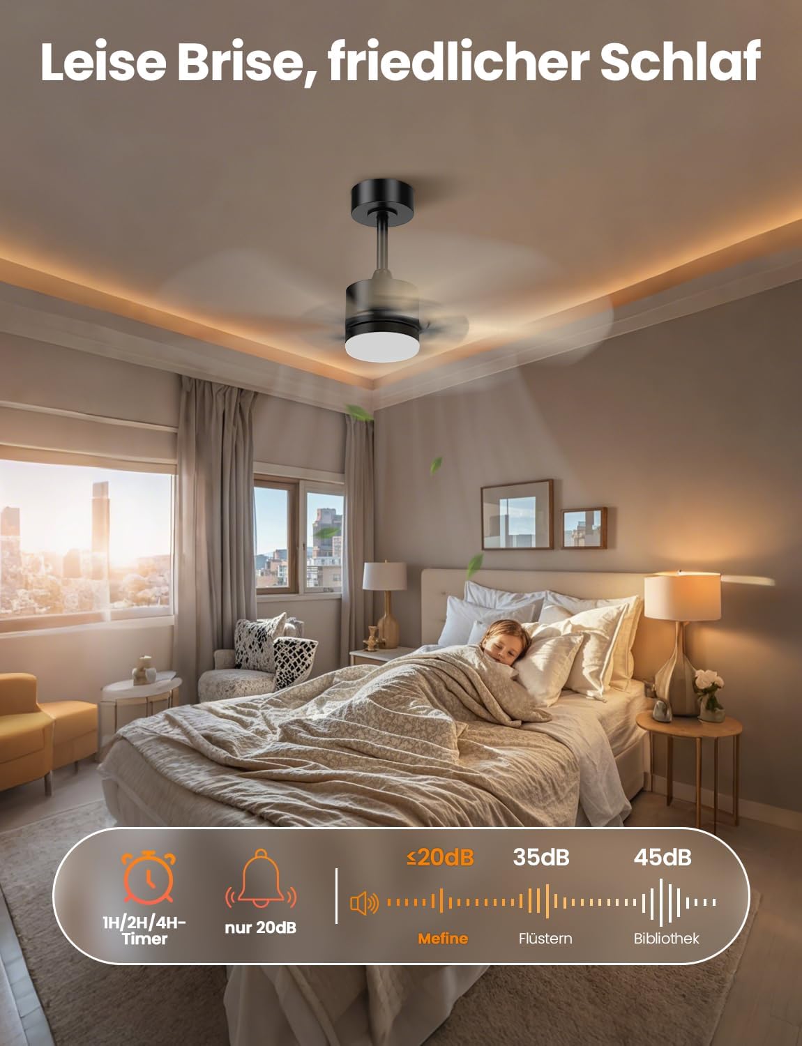 Thumbnail 3 de Mefine Deckenventilator mit Beleuchtung und Fernbedienung – 106 cm, leise, 5 Holzflügel, schwarz