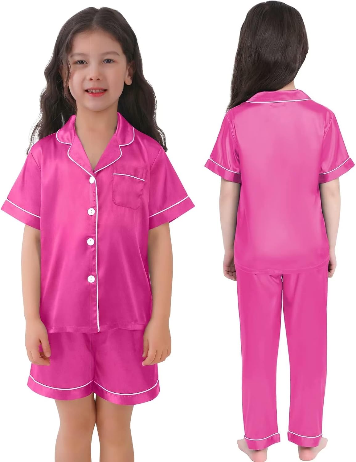 Thumbnail 3 de SWOMOG Kid's Silk Pyjamas 3-Piece Satin Sleepwear Set for 4–16 Years