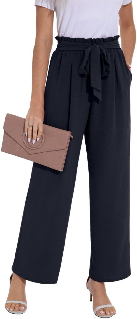 Detalle de PrinStory Damenhose mit weitem Bein und leicht elastischem Bund – Sommerhose mit Taschen