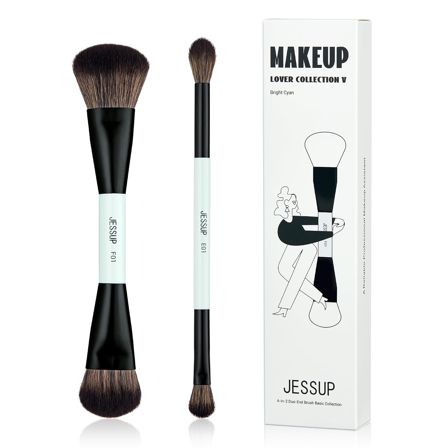 Detalle de Jessup Pinselset Make Up Set (2-tlg.) mit Duo-End-Pinseln für Foundation, Kontur & Lidschatten