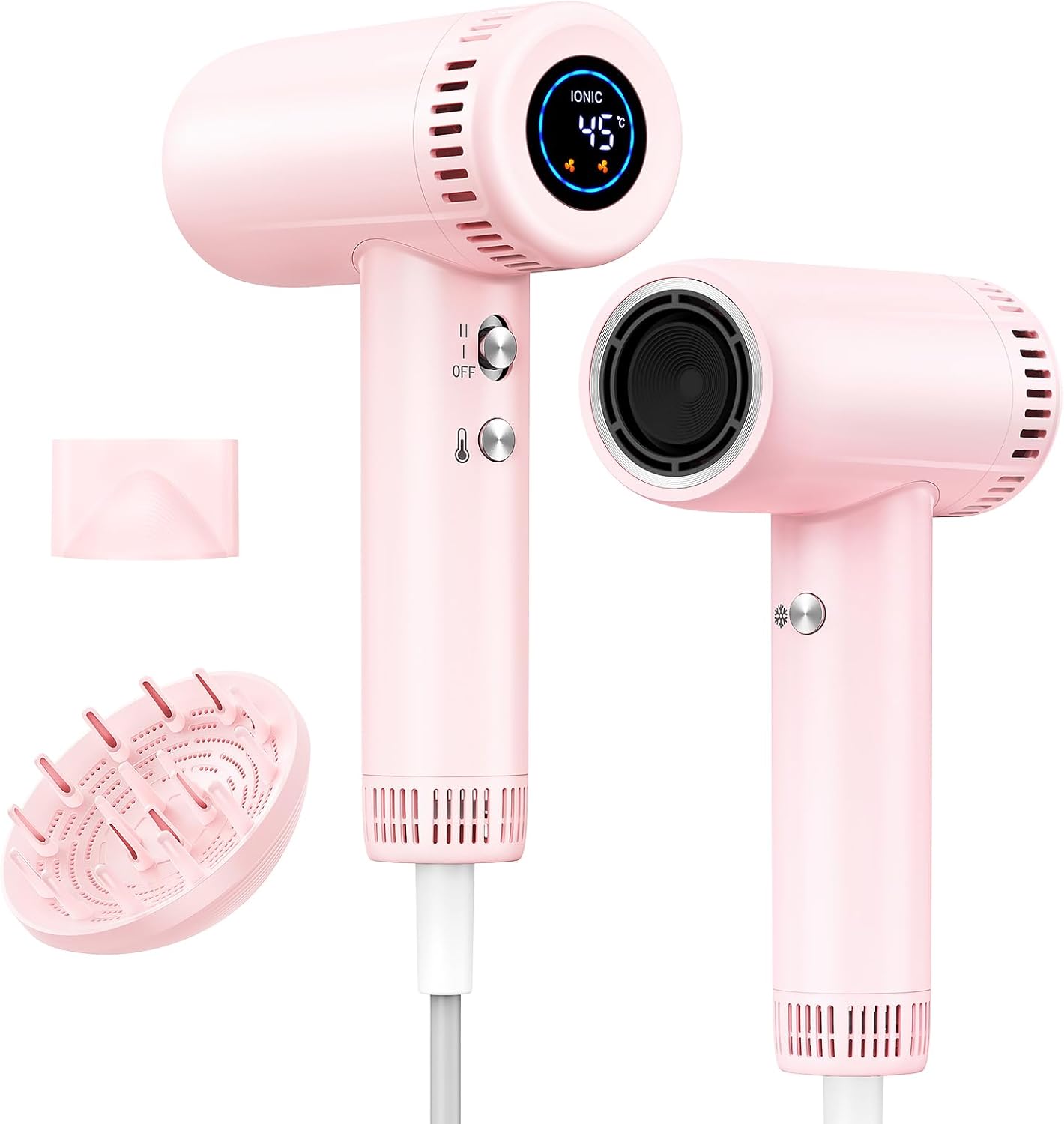 Detalle de Seche cheveux Ionique Professionnel avec Diffuseur – 160000 TR/min, séchage ultra rapide, 500 millions d’ions anti-frisottis, 360 g