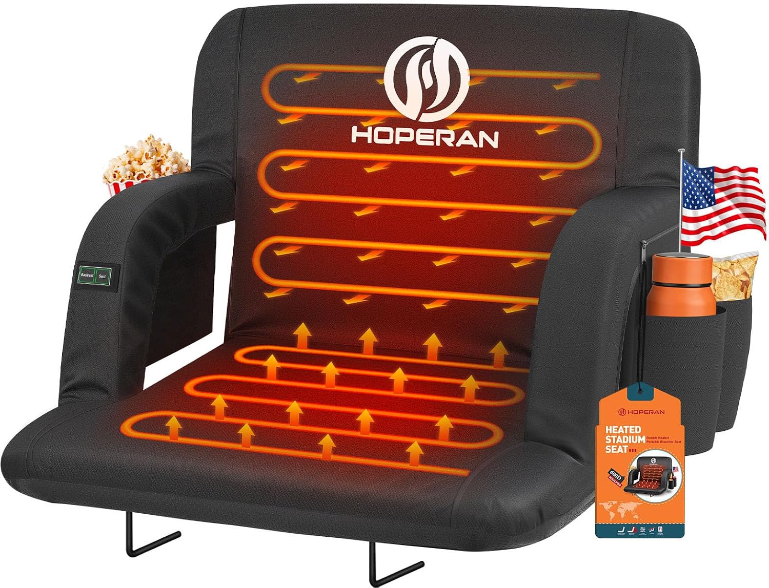 Detalle de HOPERAN 1409-BK-21in-1pc Heated Stadium Seat with Dual-Zone Heat & Recline