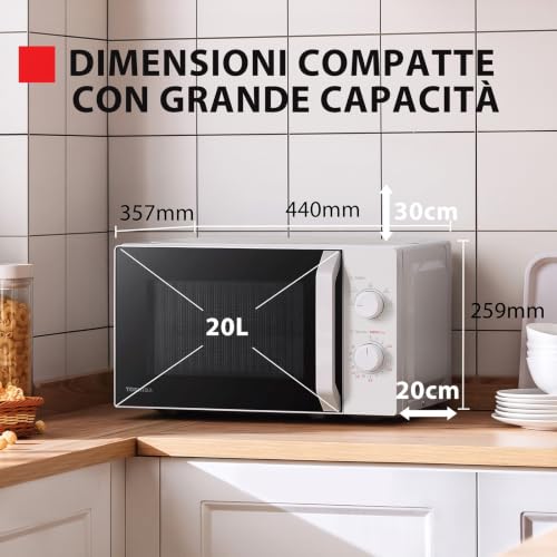 Detalle de Toshiba MW2-MM20P(WH) – Microonde da 20 L, 800 W, 5 livelli di potenza e scongelamento rapido