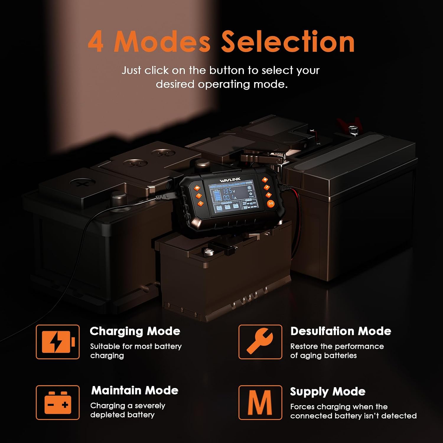 Detalle 2 de WAVLINK 280W Smart Battery Charger (Max 20A) for 6V/12V/24V Lead-Acid & LiFePO4