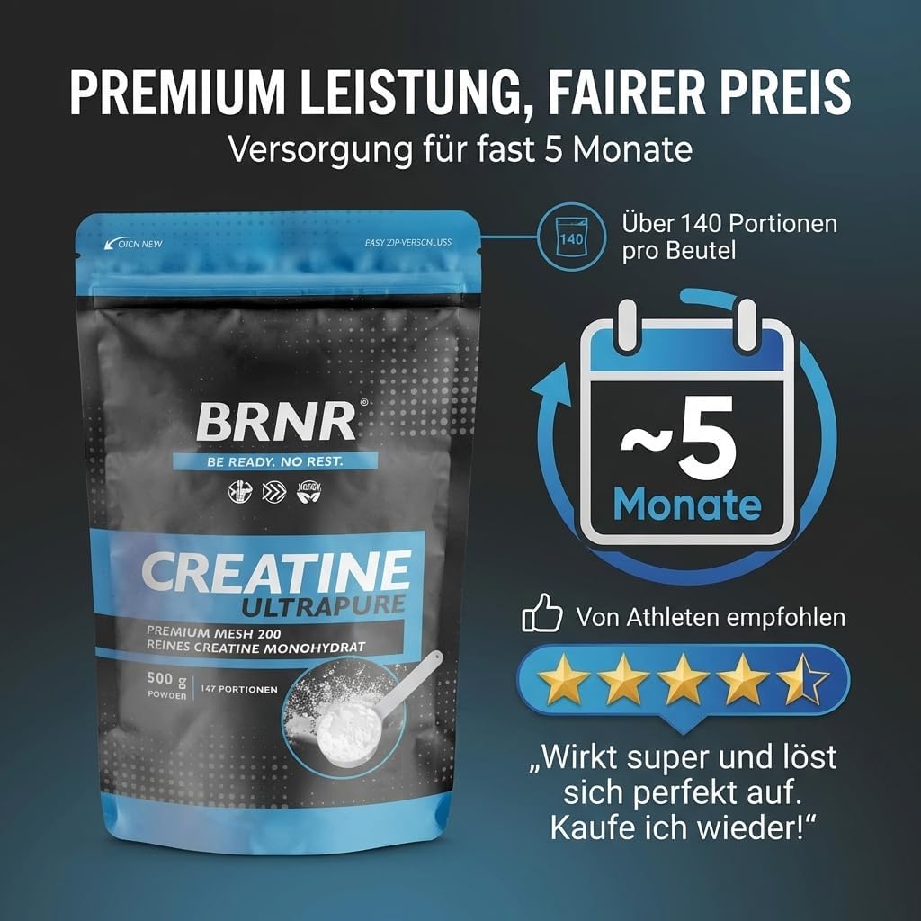 Thumbnail 5 de BRNR Creatin Monohydrat Pulver, 500 g – ultrapures DE Pulver, geprüft und extrafein
