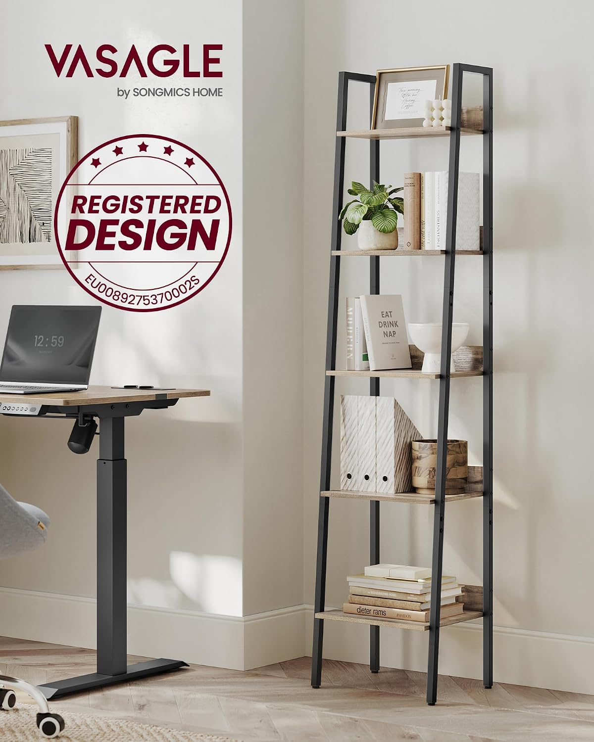 Detalle de VASAGLE Étagère Échelle à 5 niveaux LLS109B50V2 - Bois Marron Camel et Noir