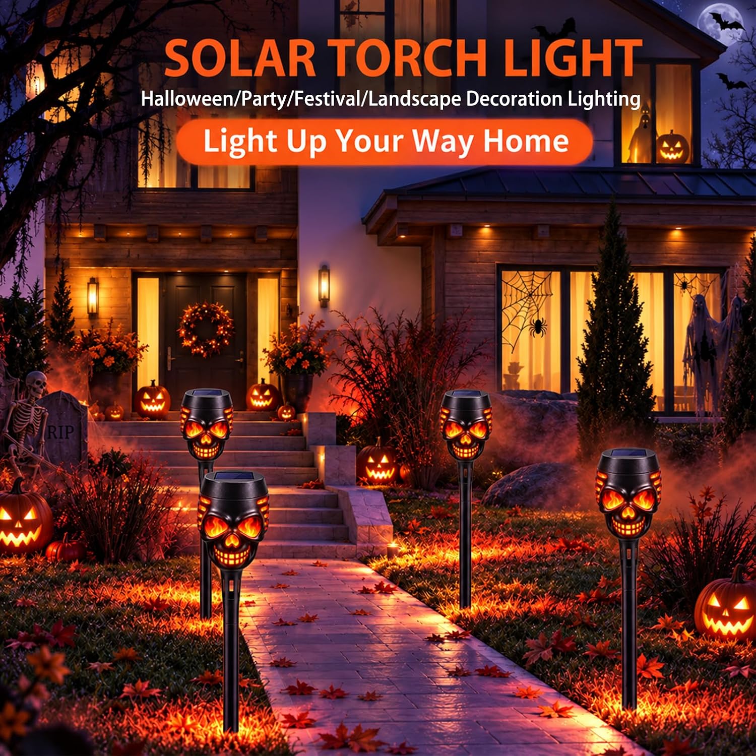 Detalle 2 de Swingers hyd8-skullO Solar Torch Lights, Flickering Flame, 12 LEDs