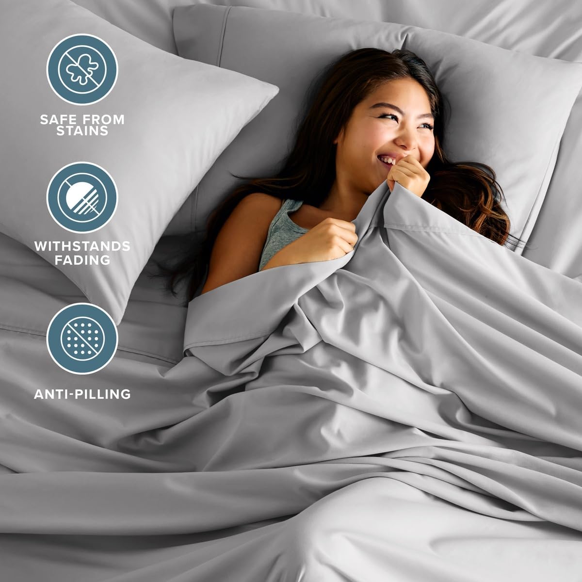 Detalle de Bare Home 1800 Ultra-Soft Twin XL Sheet Set, Microfiber, Light Gray, Deep Pockets