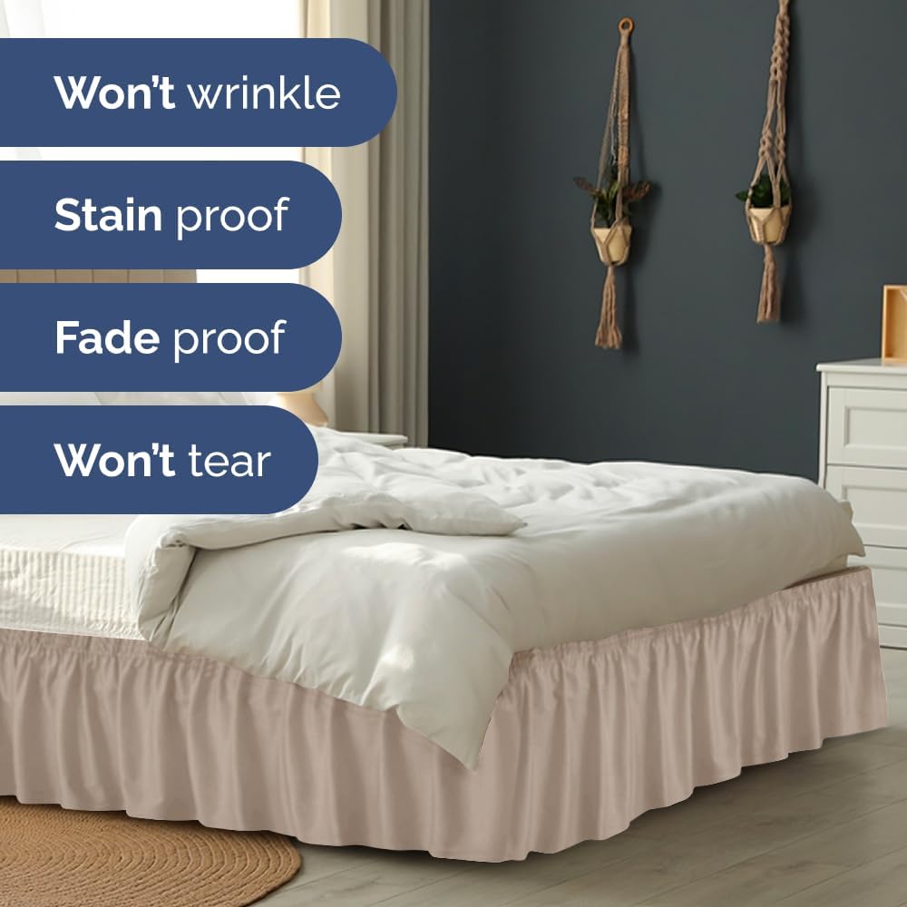 Thumbnail 4 de Wrap Around Dust Ruffle Bed Skirt (Wheat) for King Size Beds with 15 Inch Drop