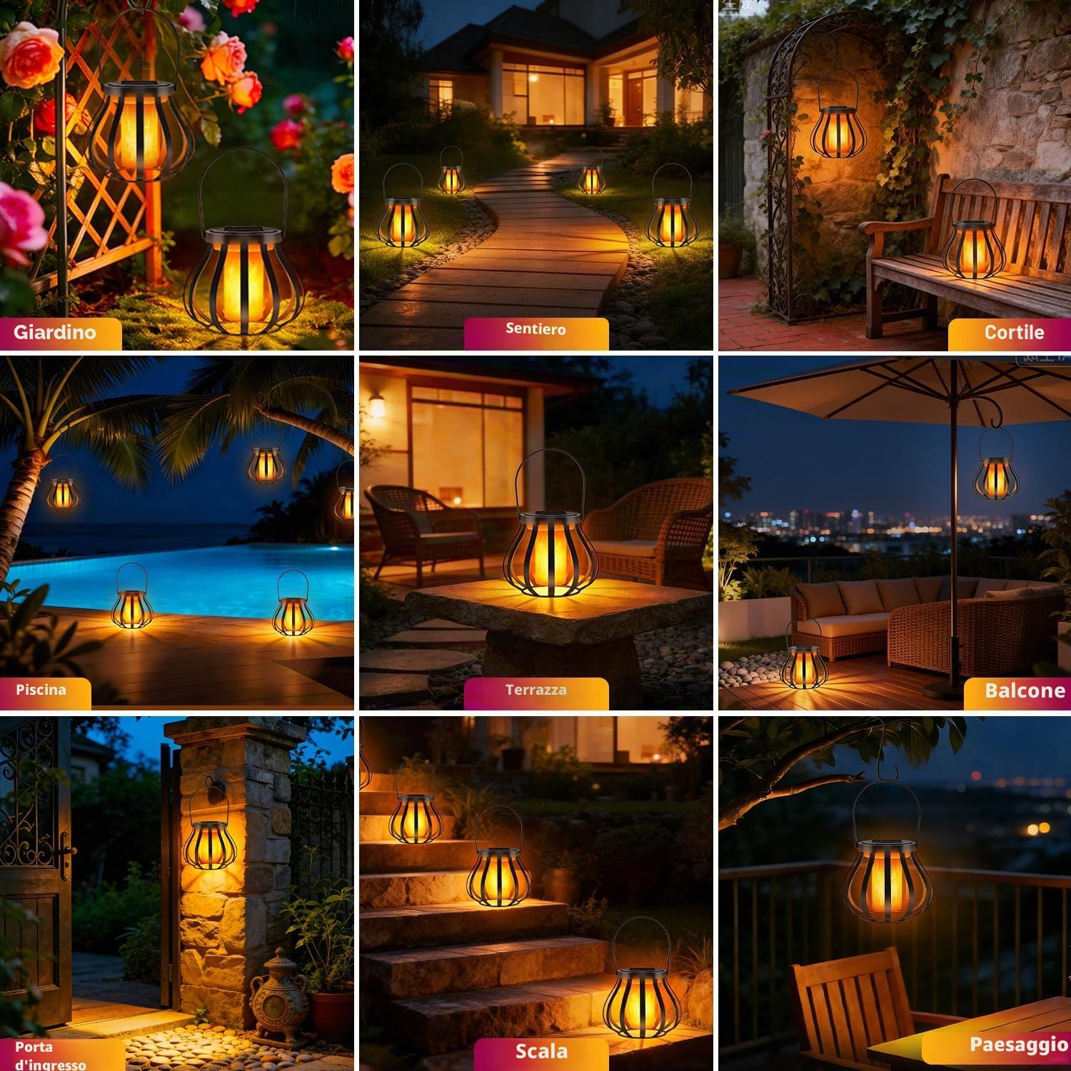 Thumbnail 6 de 2 lanterne solari con effetto fiamma reale per esterni IP65 – senza gancio e base