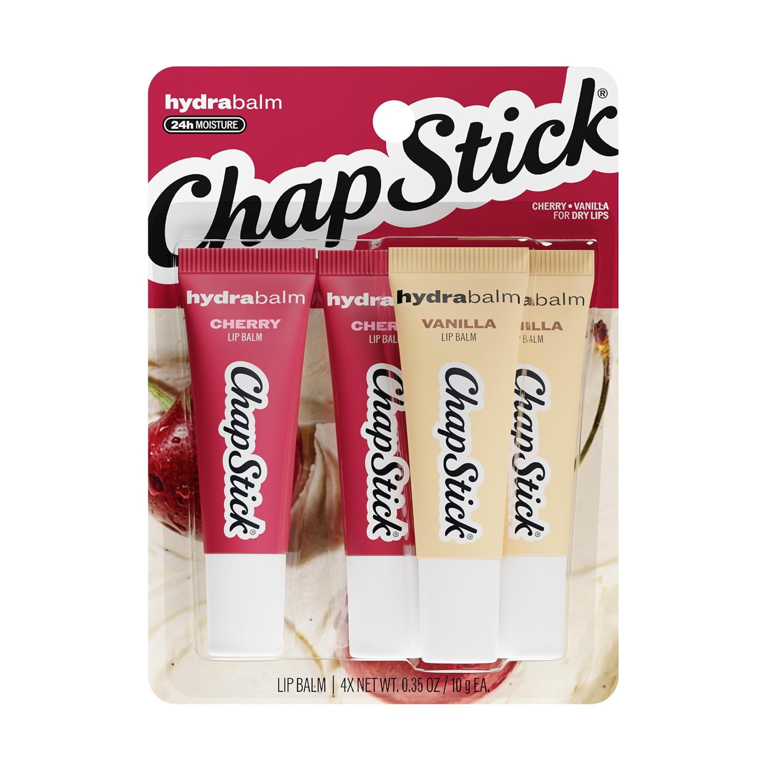 Detalle de ChapStick HydraBalm Lip Balm Tubes, Cherry & Vanilla, 4-Pack, 0.35 oz