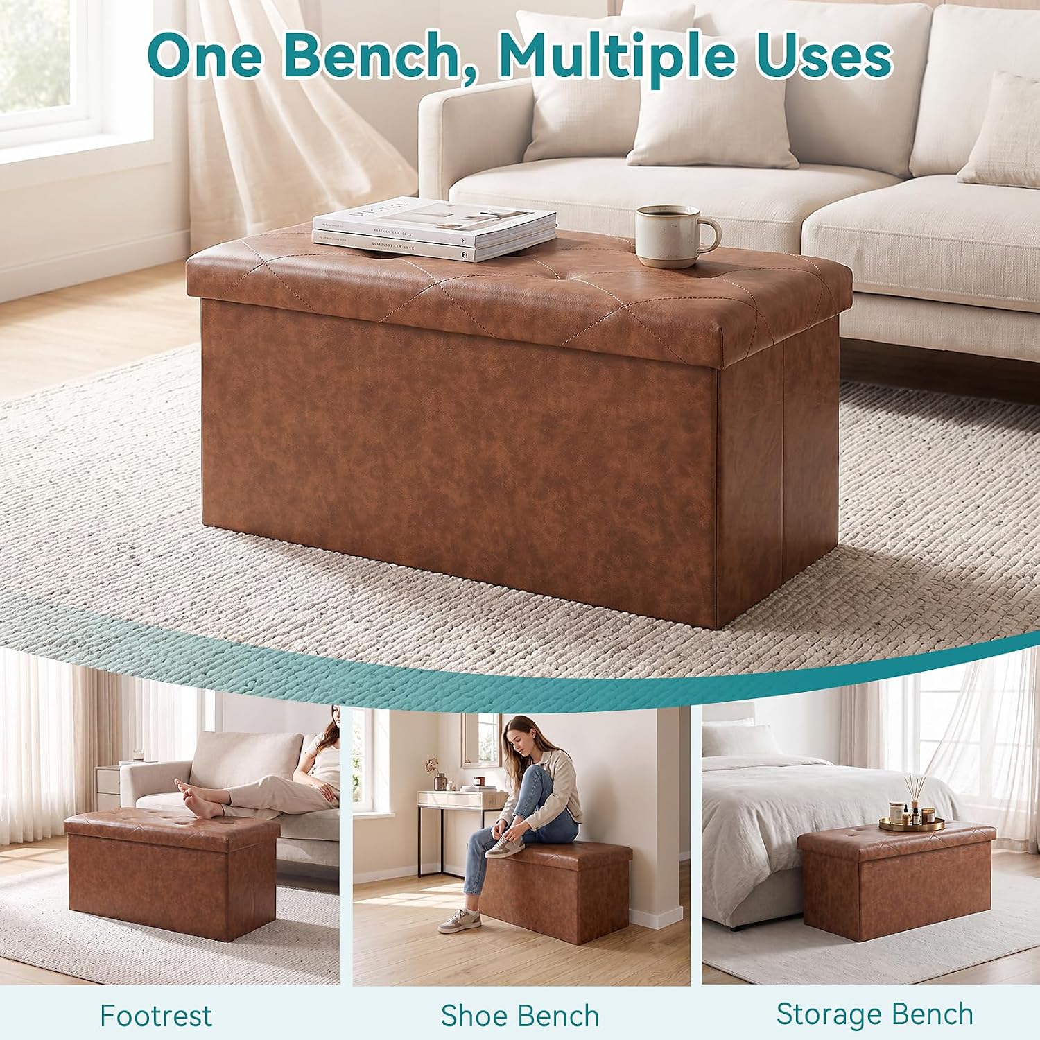 Detalle de OLIXIS Storage Ottoman Bench, 30-Inch