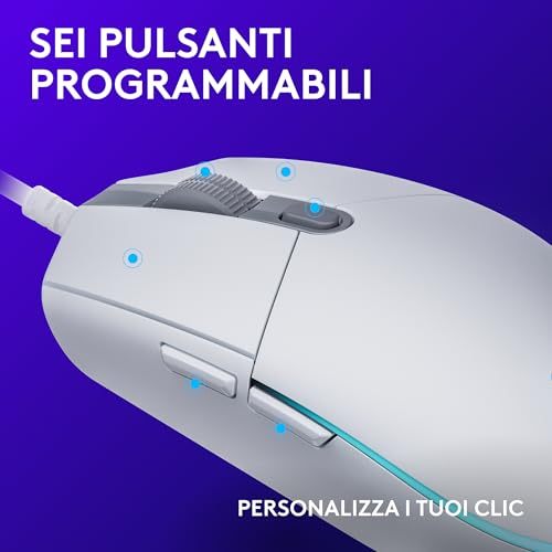 Detalle de Logitech G G203 LIGHTSYNC Mouse Gaming con Illuminazione RGB - Bianco