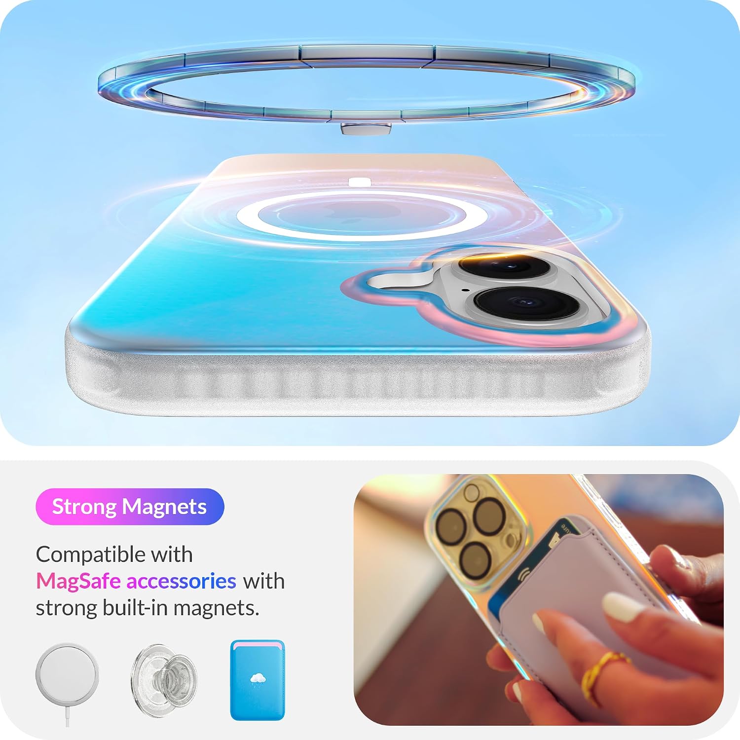 Detalle de LONLI Hue for iPhone 16 Pro Case — Dynamic PrismGlow Color-Shift Iridescent Cover