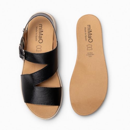 Detalle de miMaO Sandales à semelle amovible NOIR EU 39 – cuir Nappa, talon équilibré et plate-forme
