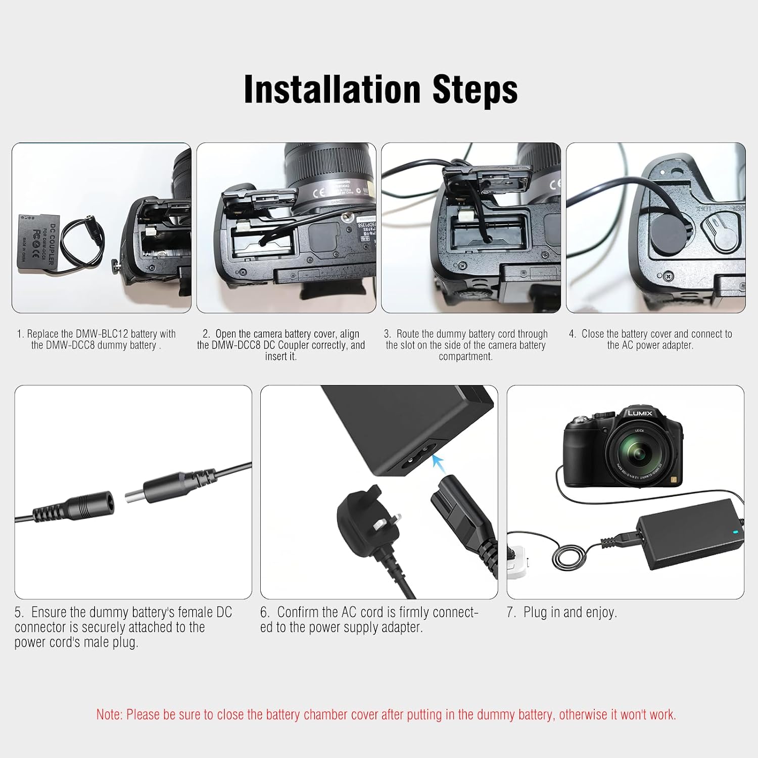 Detalle de F1TP DMW-AC8 AC Power Adapter + DCC8 Dummy Battery Coupler for Panasonic Lumix cameras