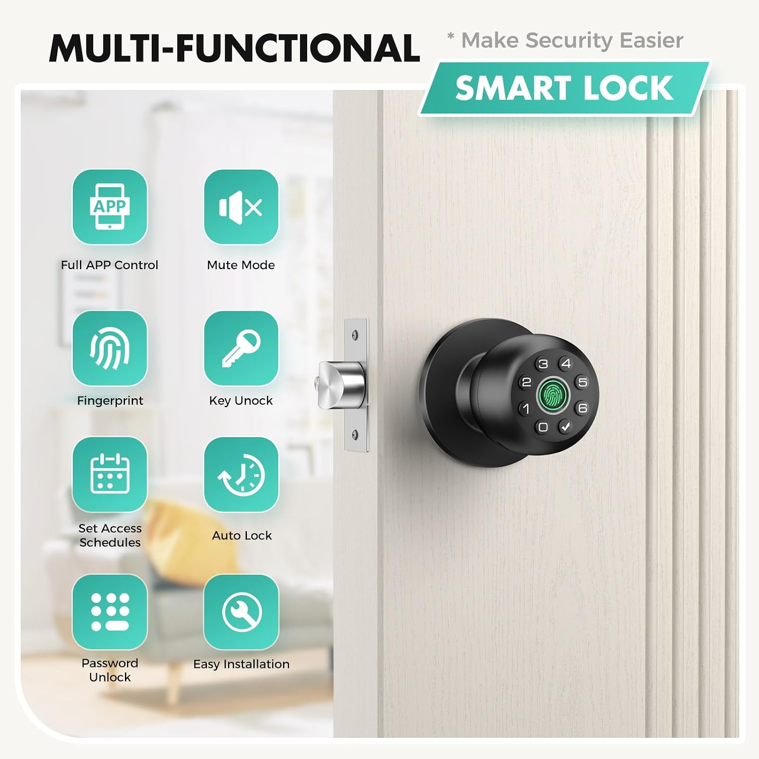 Detalle 2 de HEI LIANG Fingerprint Door Lock, Polished Black