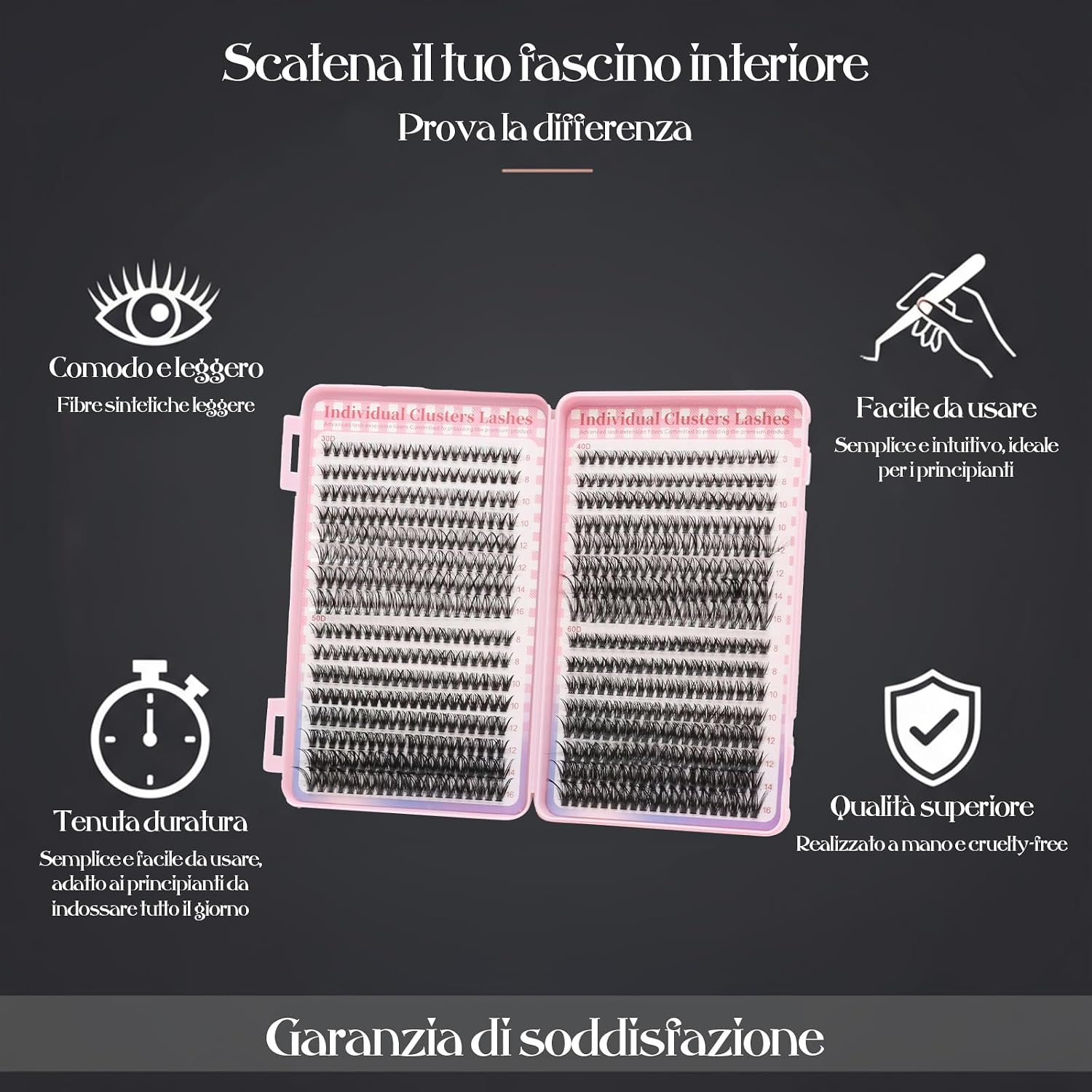 Detalle de VEGCOO 640 Ciuffetti Ciglia Finte Extension: Kit DIY 8–16 mm per Principianti