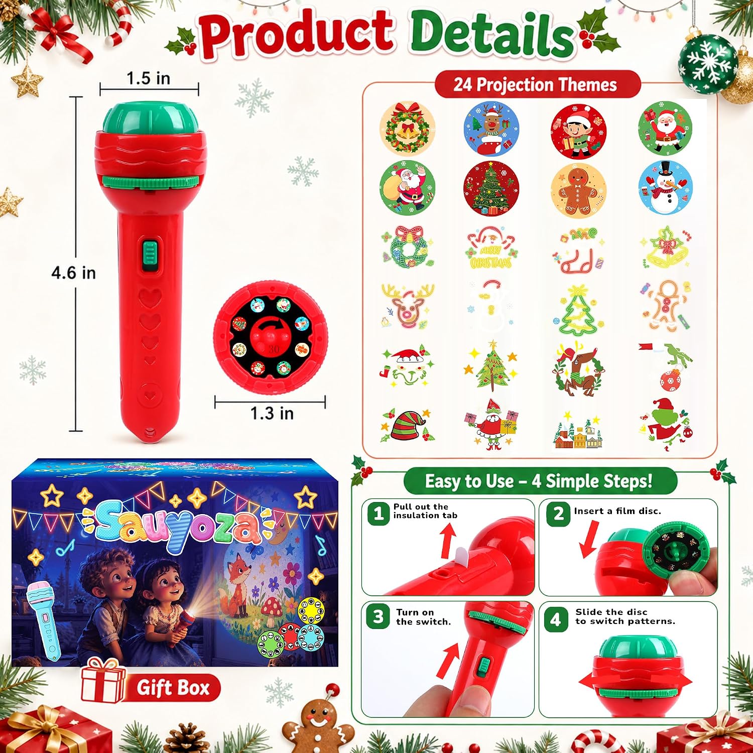 Detalle 2 de Sauyoza flashlight projectors Christmas Projector Toys, 12-Pack with 36 Discs