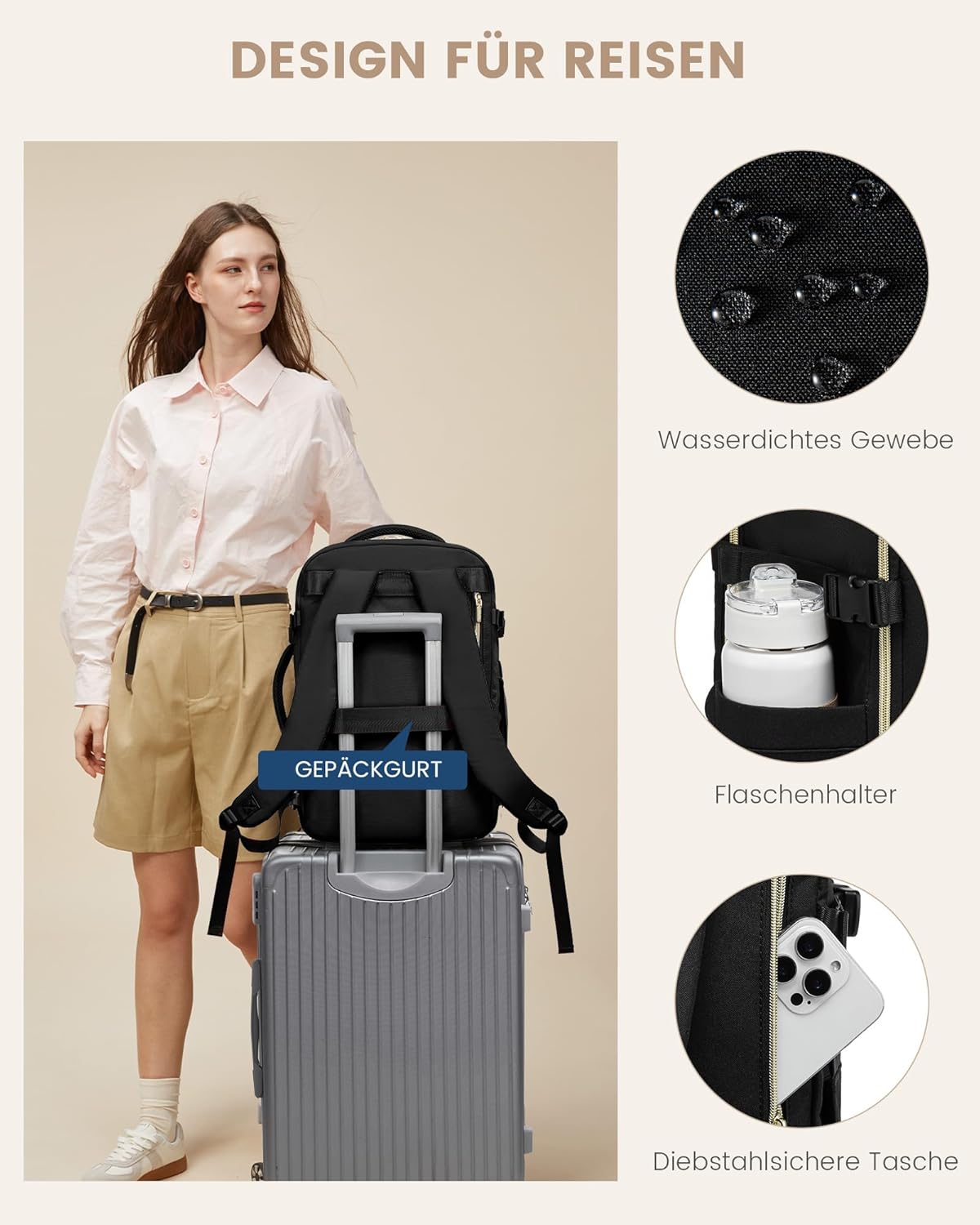 Thumbnail 6 de LOVEVOOK Handgepäck Rucksack 40L – 17,3 Zoll Laptopfach, wasserdicht, 45×30×20 cm