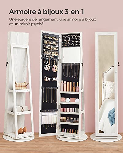 Detalle de SONGMICS Armoire à Bijoux JBC62W : Organisateur 3-en-1 avec Miroir et Pivotement à 360°