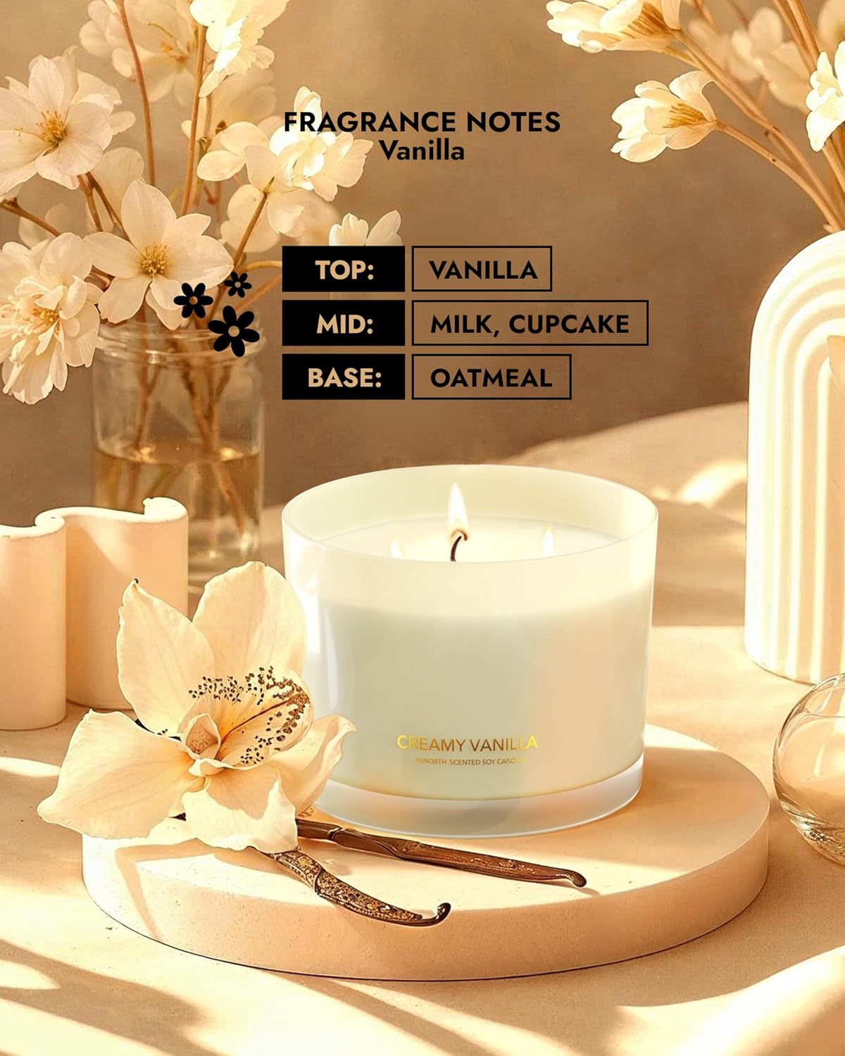 Thumbnail 3 de 96NORTH Creamy Vanilla 3-Wick Soy Wax Jar Candle, Up to 40 Hours